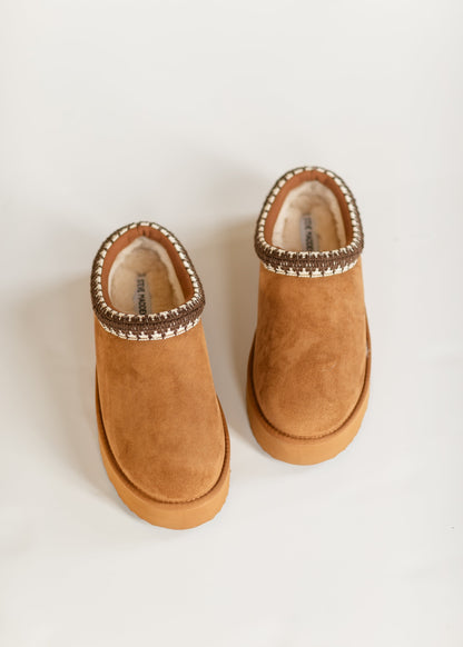 Selena Chestnut Suede Platform Slippers Shoes