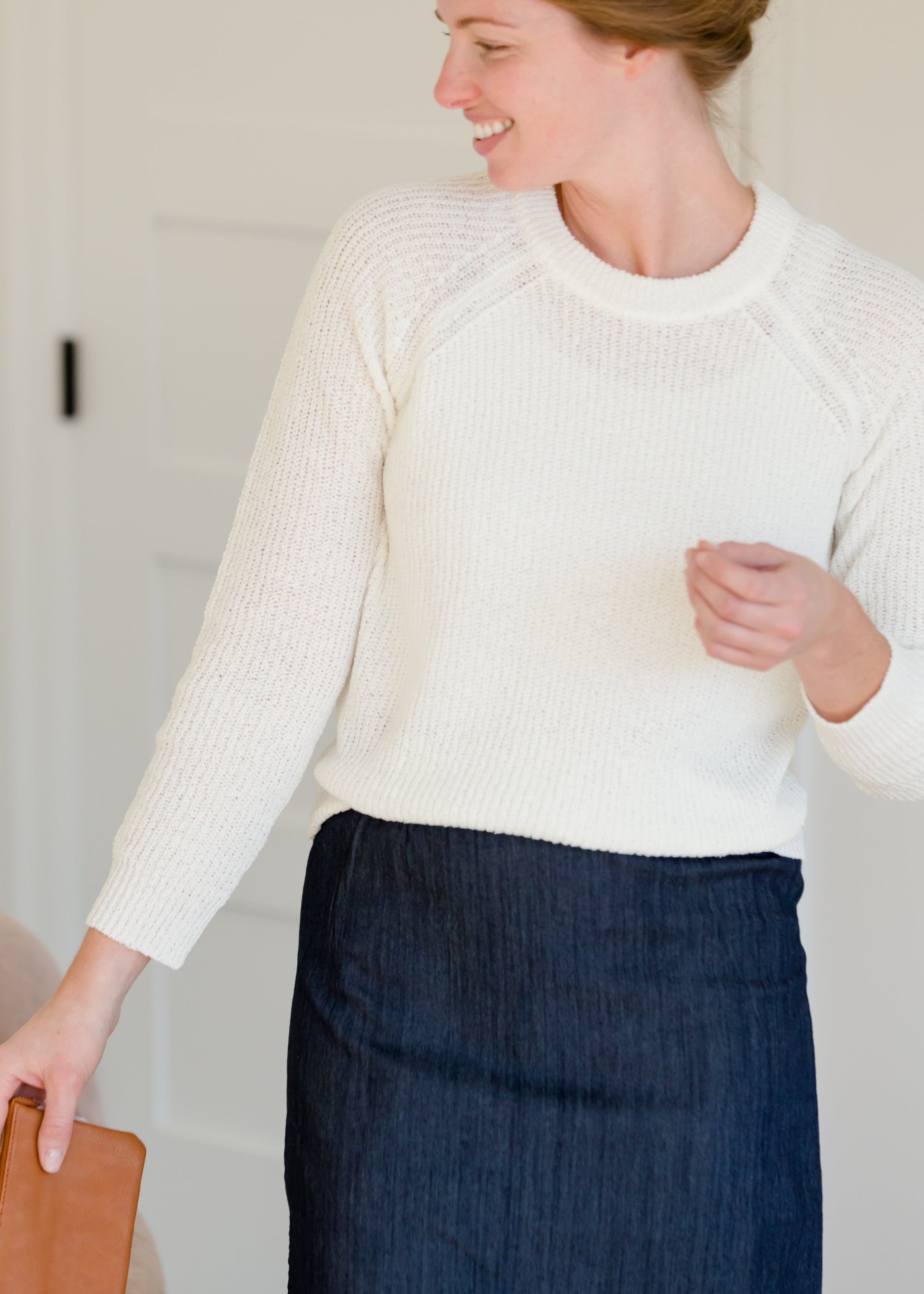 Sheer Knit Crewneck Sweater - FINAL SALE Tops