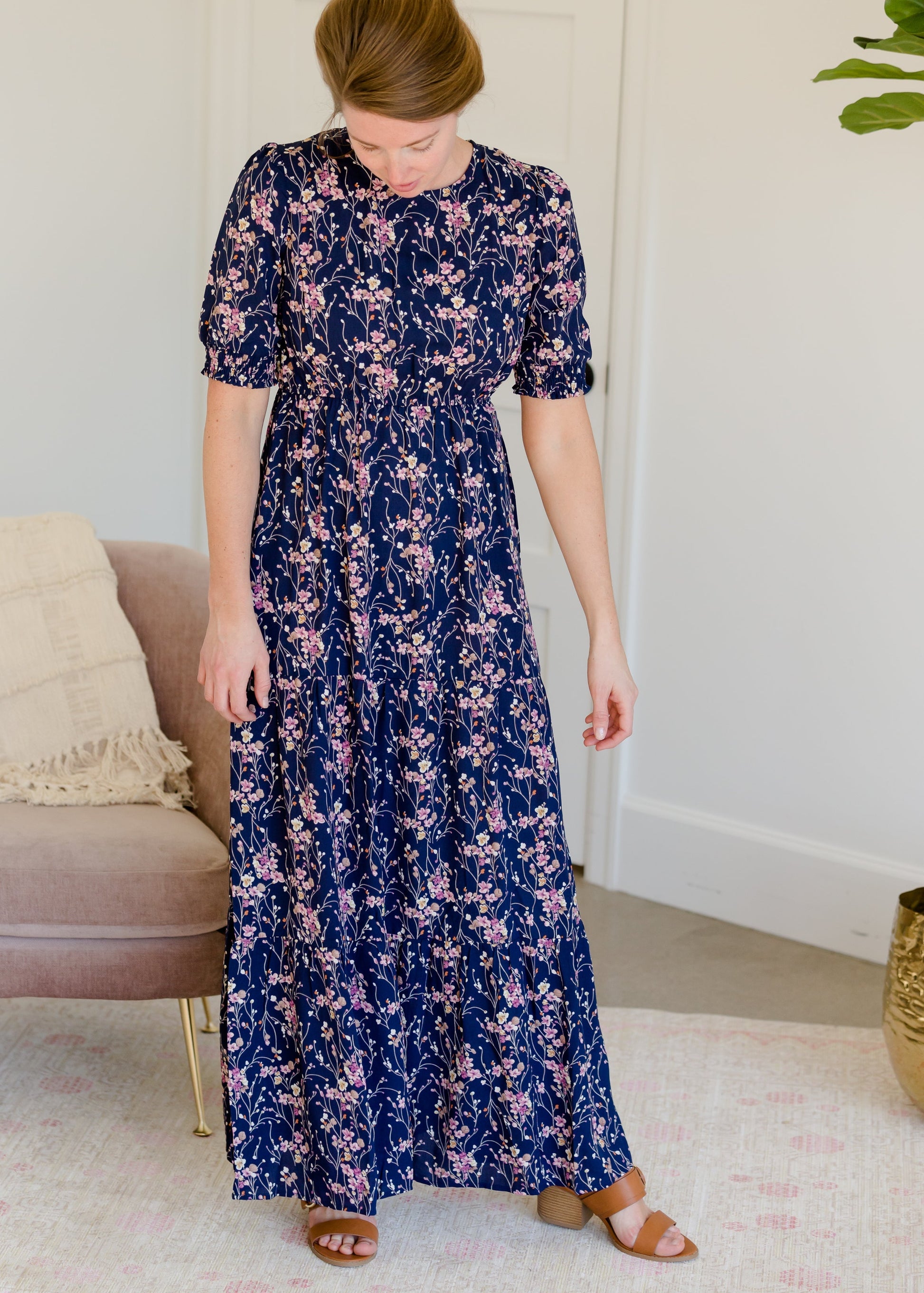 Short Puff Sleeve Floral Maxi Dress Dresses