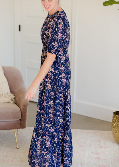 Short Puff Sleeve Floral Maxi Dress Dresses