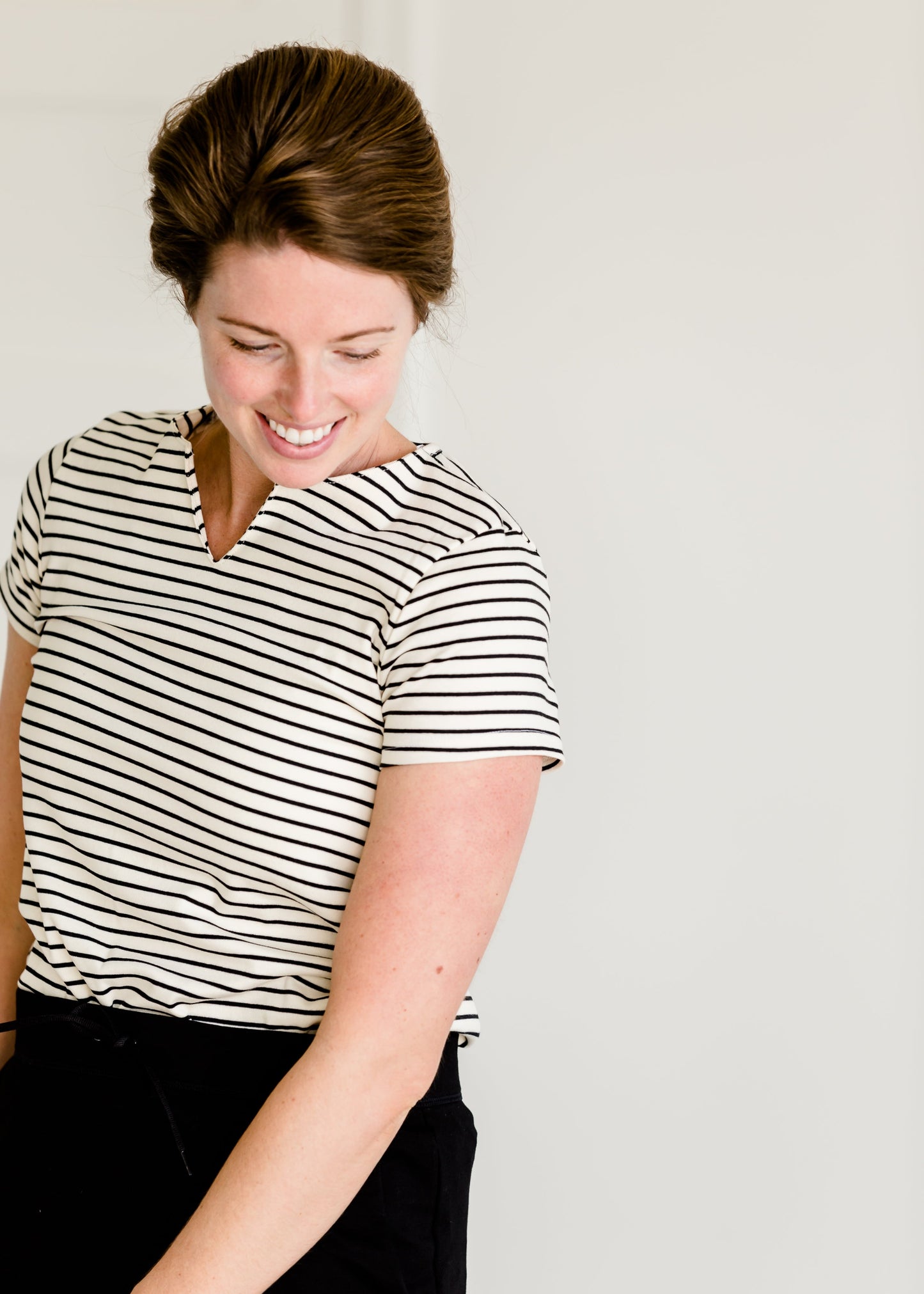 Short Sleeve Striped V-Neck Tee - FINAL SALE Tops