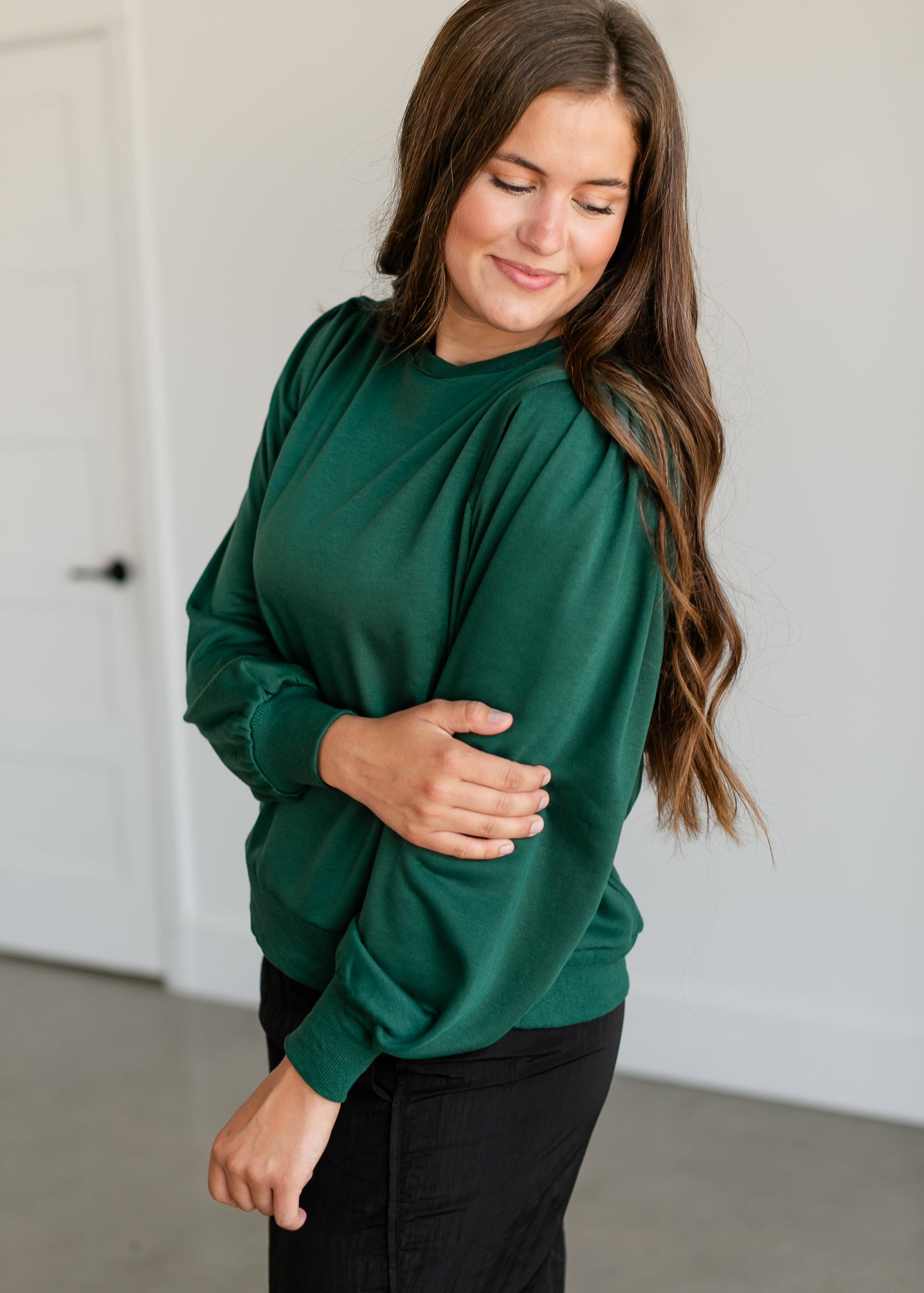 Shoulder Pintuck Crewneck Sweatshirt FF Tops