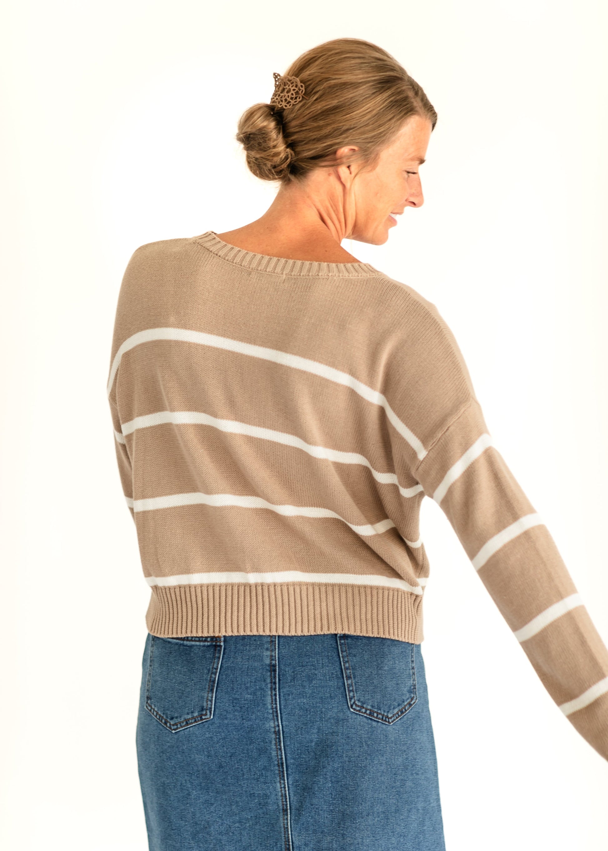 Sienna Latte Stripe Sweater FF Tops