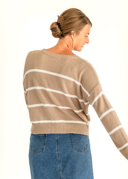 Sienna Latte Stripe Sweater FF Tops