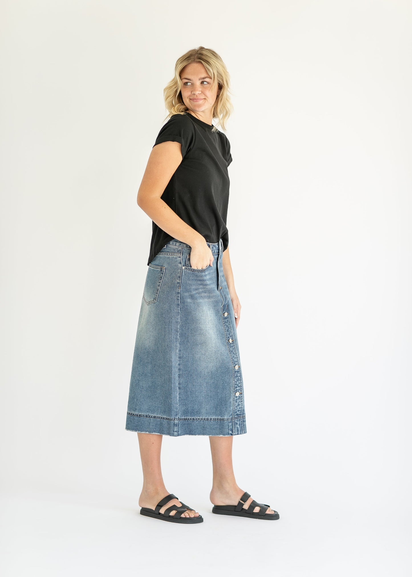 Skylar Button Front Midi Skirt IC Skirts