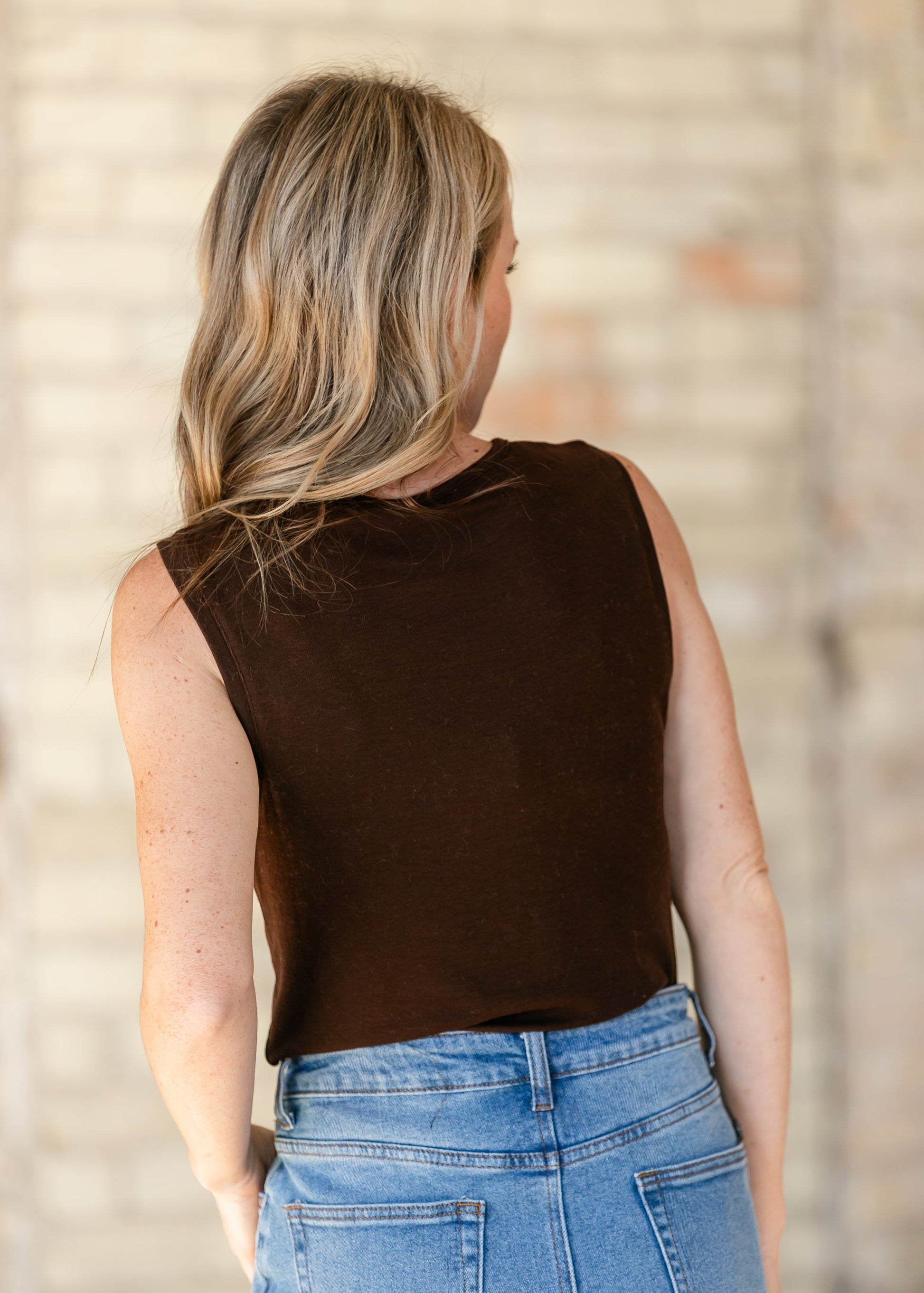 Sleeveless Knit Brown Top FF Tops