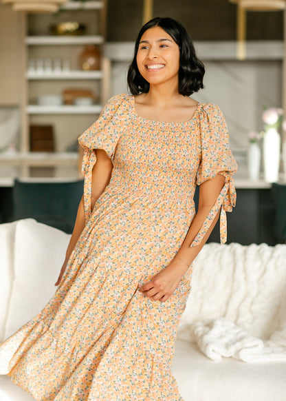 Smocked Puff Sleeve Floral Maxi Dress FF Dresses