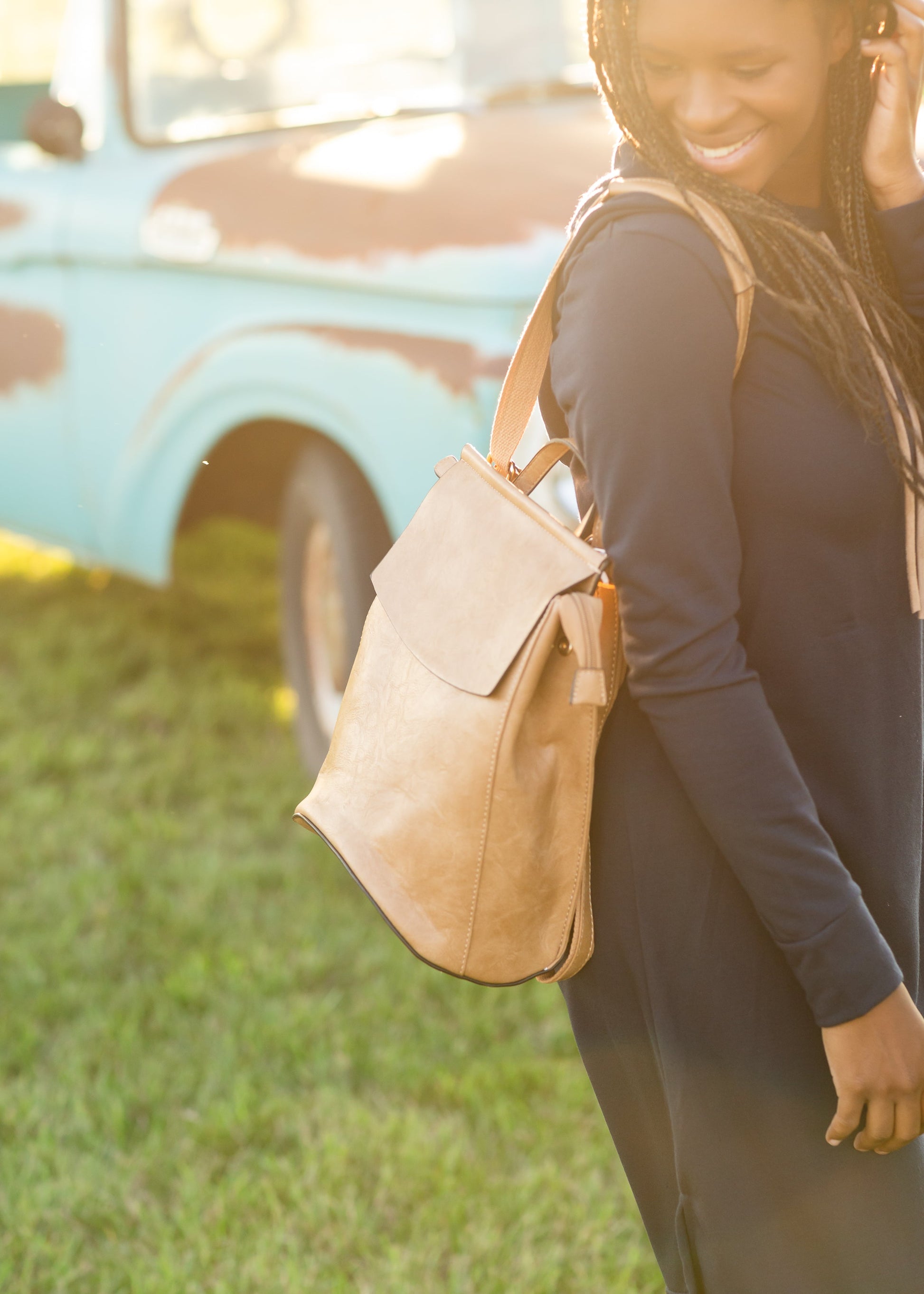 Smooth Taupe Faux Leather Backpack Accessories