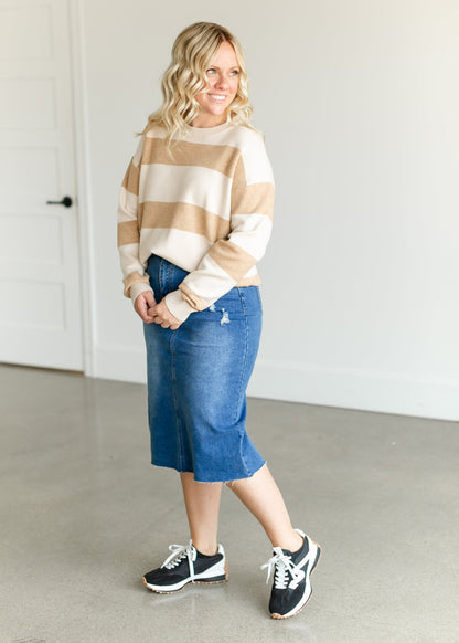 Soft Crewneck Striped Sweater FF Tops