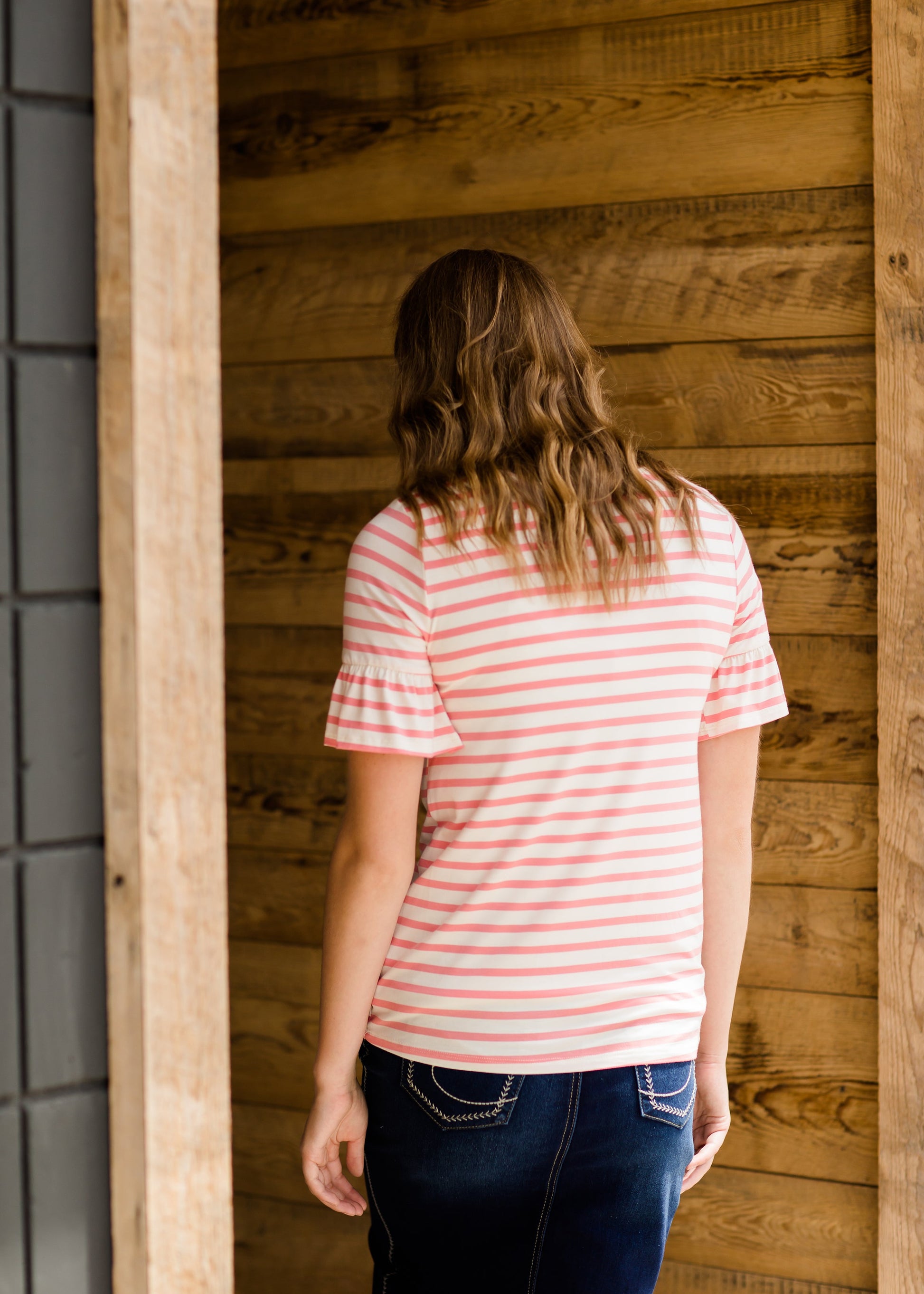 Soft Striped Ruffle Sleeve Top Tops