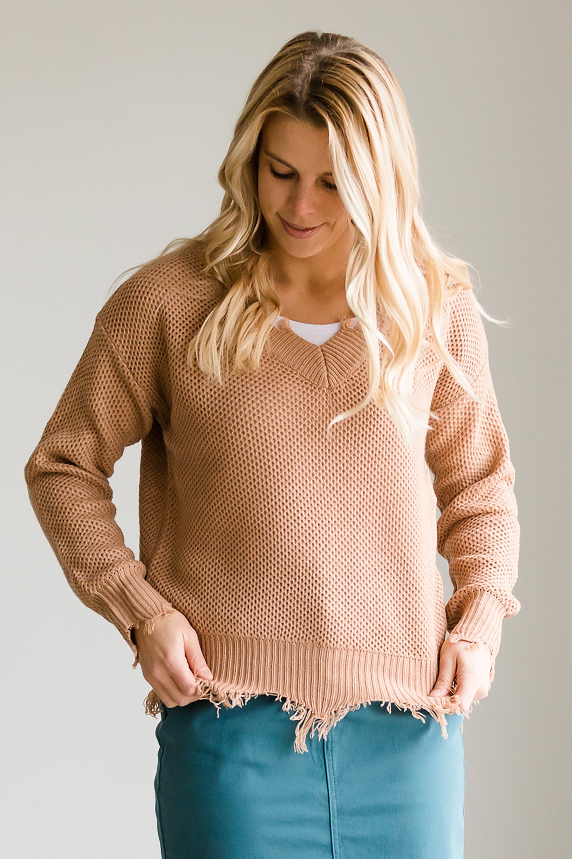 Solid Front Slouch Raw Hem Sweater - FINAL SALE Tops