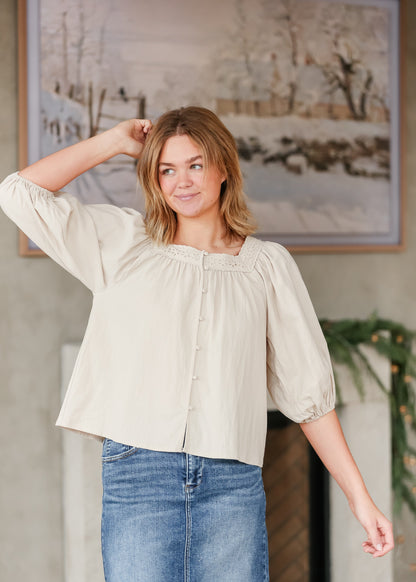 Square Neck Eyelet Lace Trimmed Top FF Tops