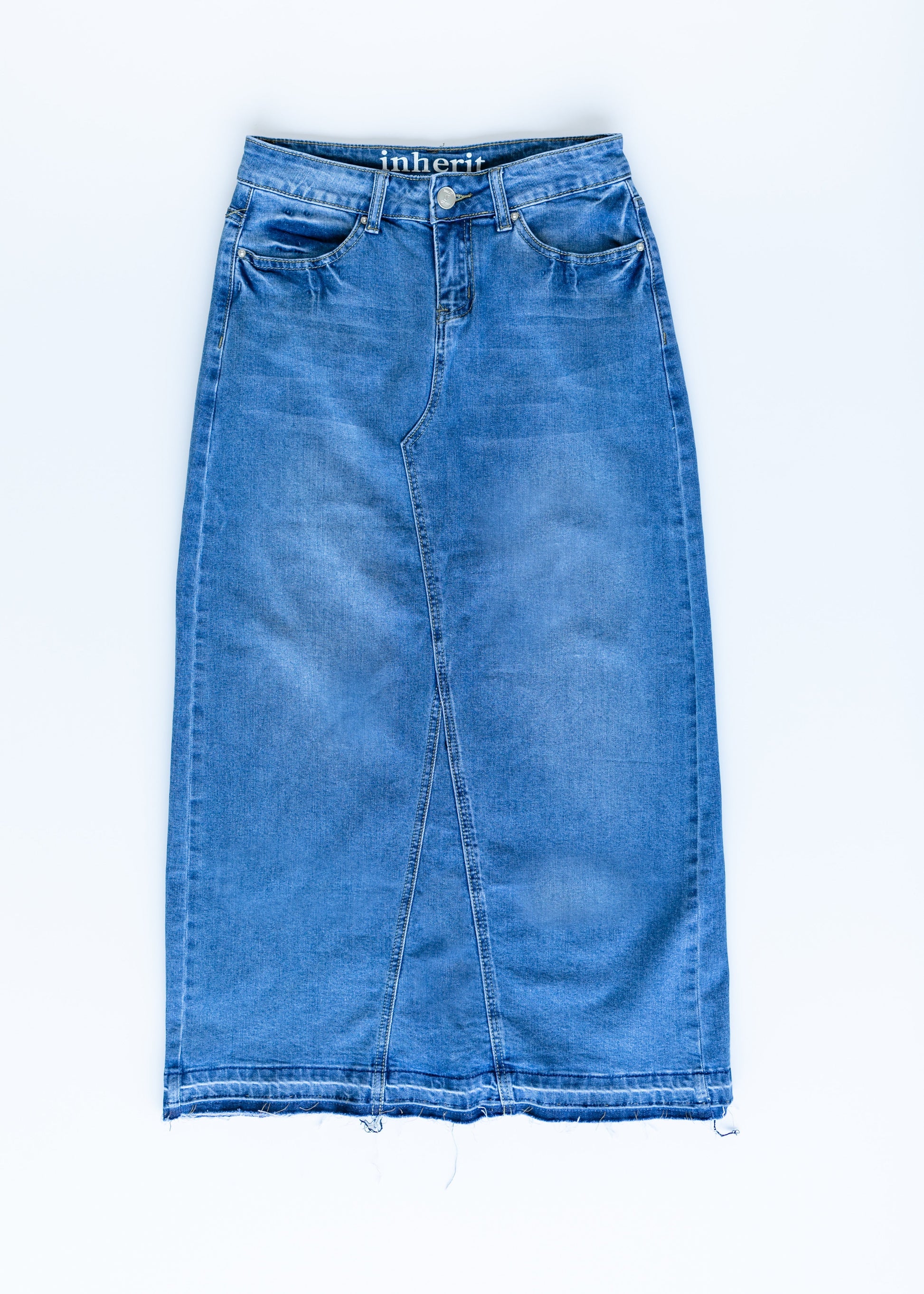 Stacy Raw Hem Long Denim Skirt IC Skirts