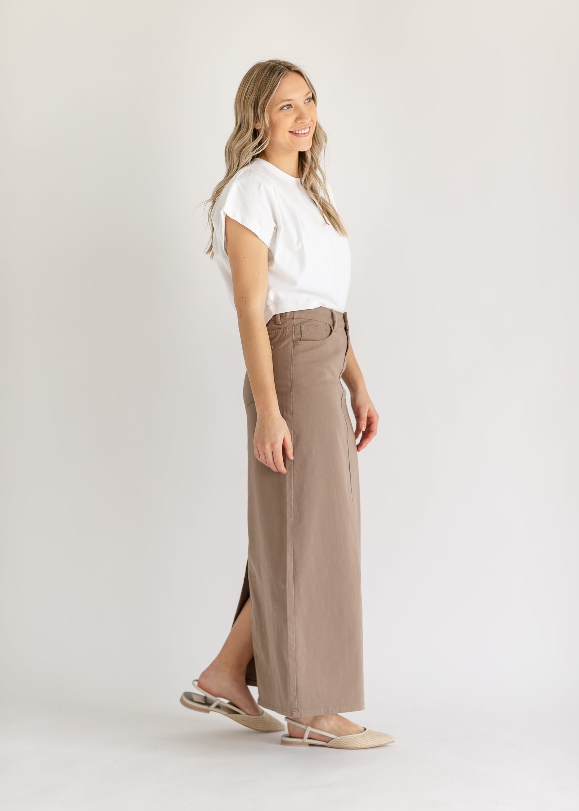 Stella Desert Taupe Long Denim Skirt IC Skirts