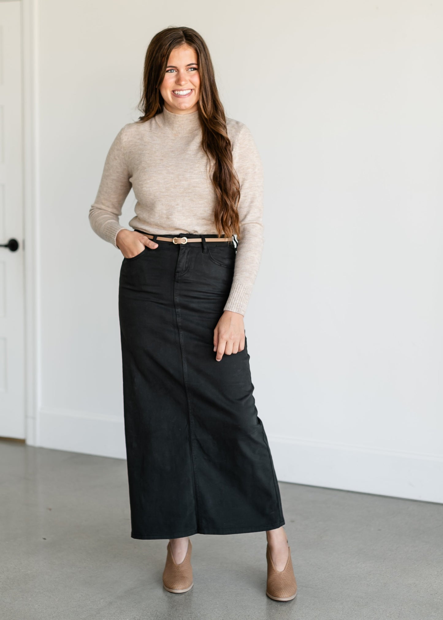 Stella Sable Black Denim Maxi Skirt IC Skirts