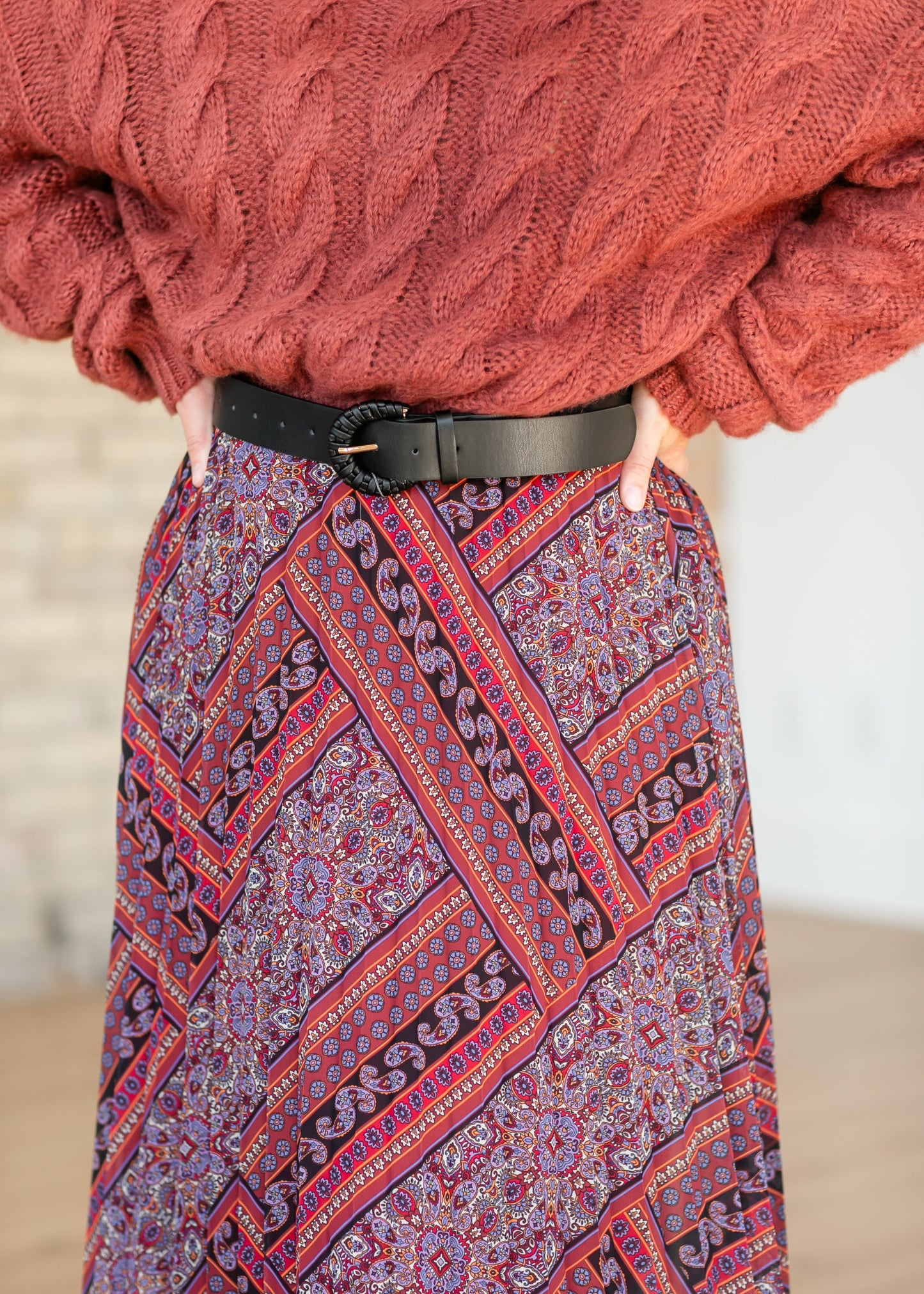 Steve Madden® Coppola Paisley Pleated Maxi Skirt FF Skirts