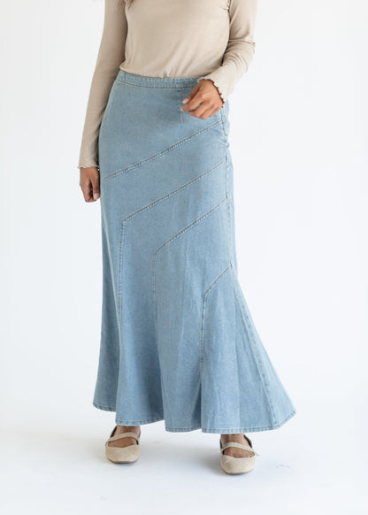 Stitched Denim A-line Maxi Skirt FF Skirts