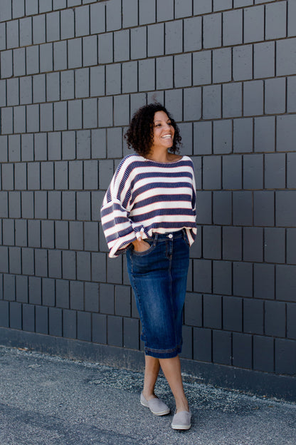 Stone Wash Striped Boxy Sweater - FINAL SALE Tops