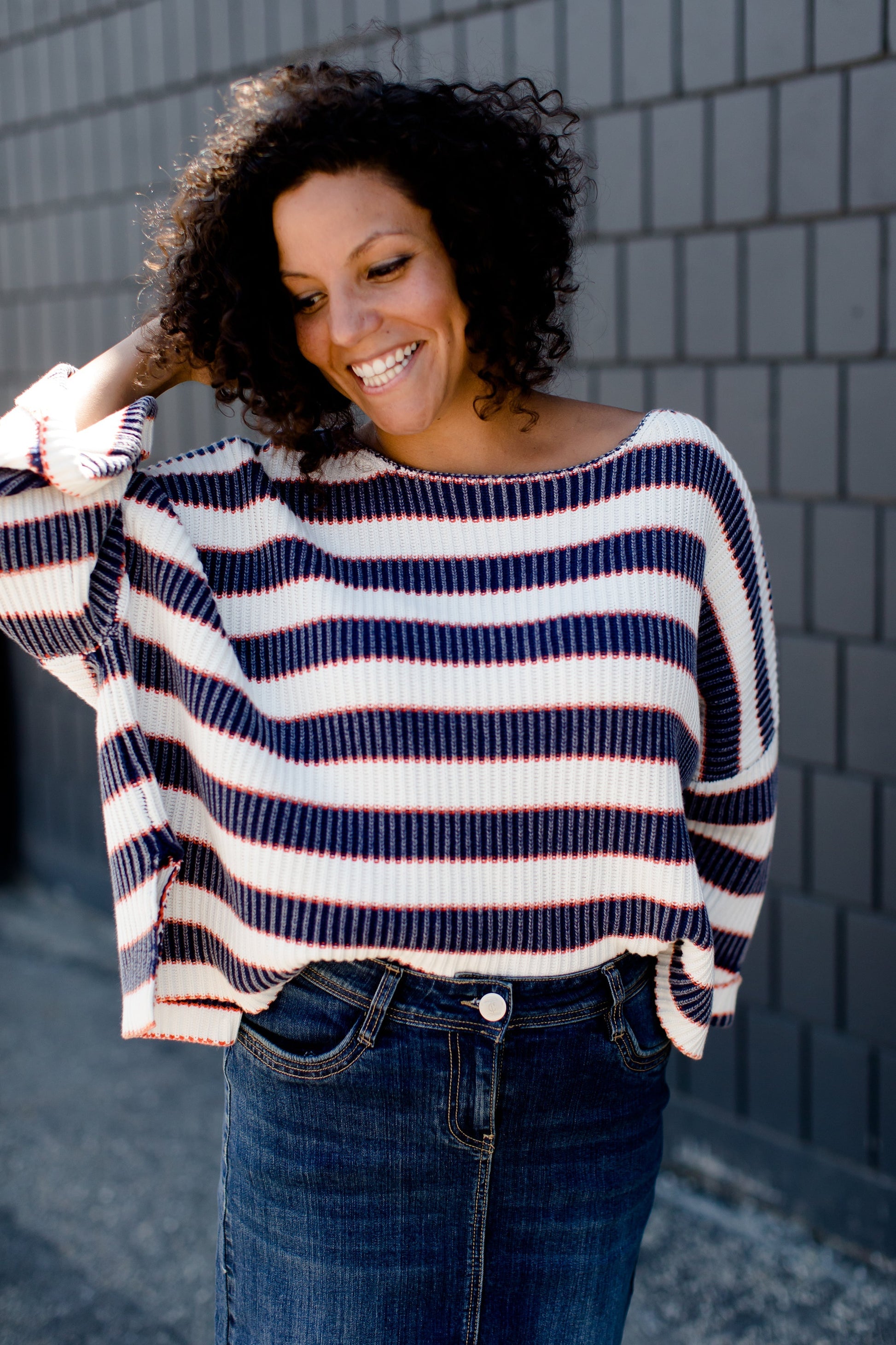 Stone Wash Striped Boxy Sweater - FINAL SALE Tops