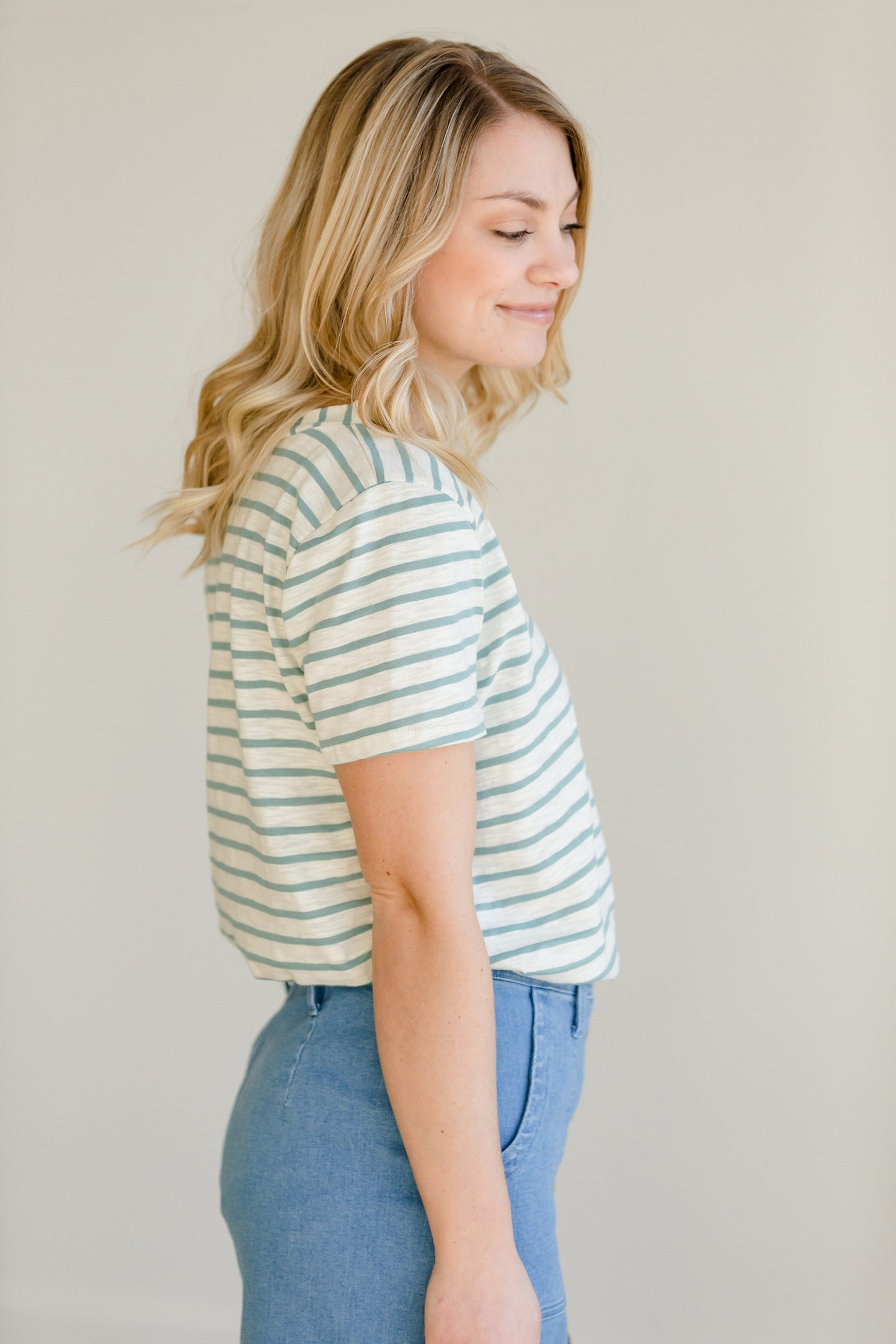 Stripe Knit V-Neck Tee - FINAL SALE Tops