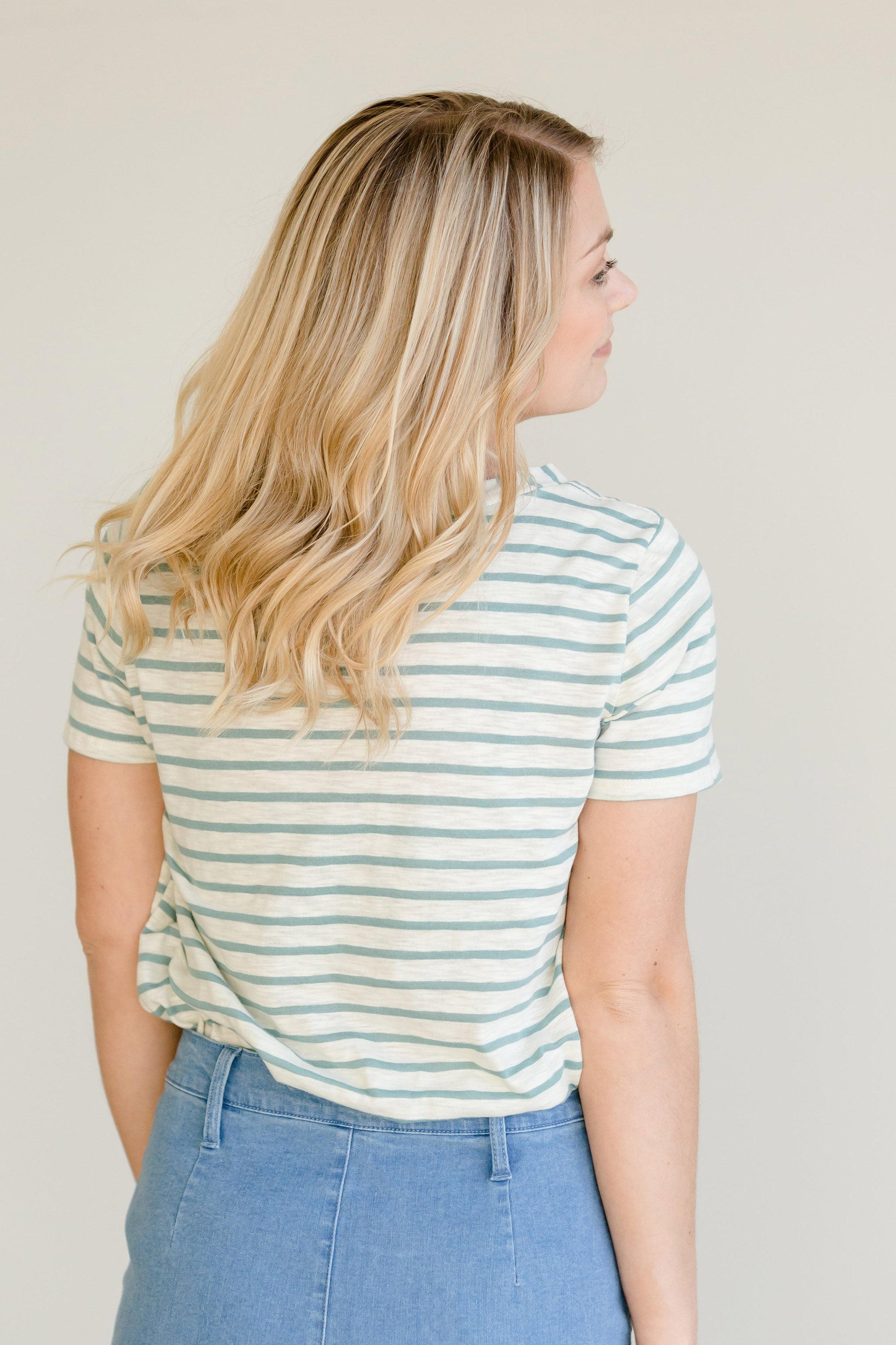 Stripe Knit V-Neck Tee - FINAL SALE Tops