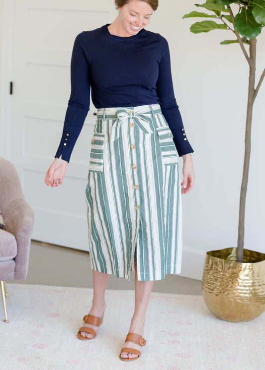 Striped Button Front Midi Skirt - FINAL SALE Skirts