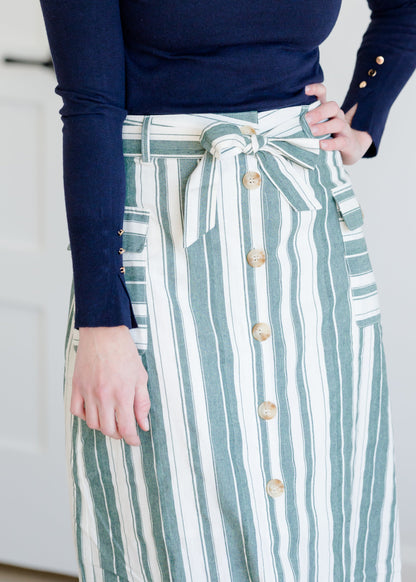 Striped Button Front Midi Skirt - FINAL SALE Skirts