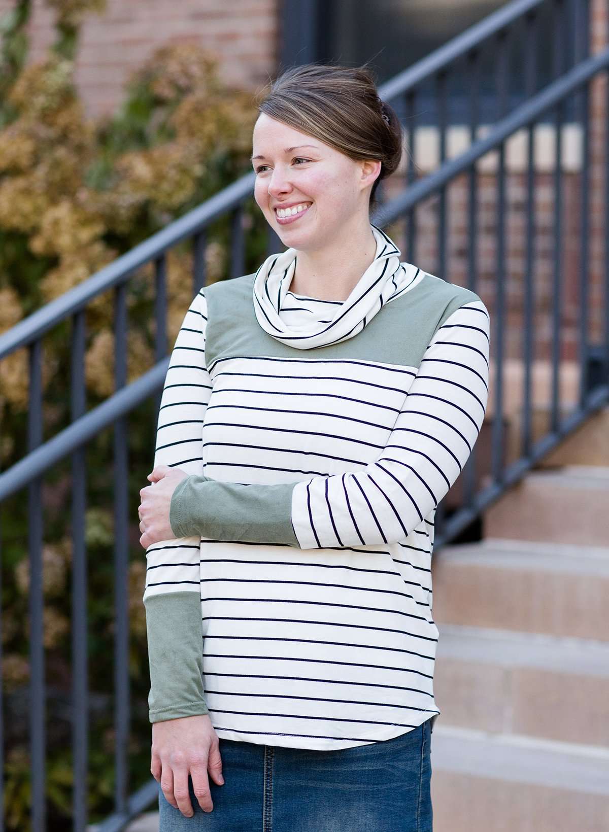 Striped Contrast Cowl Neck Top Tops