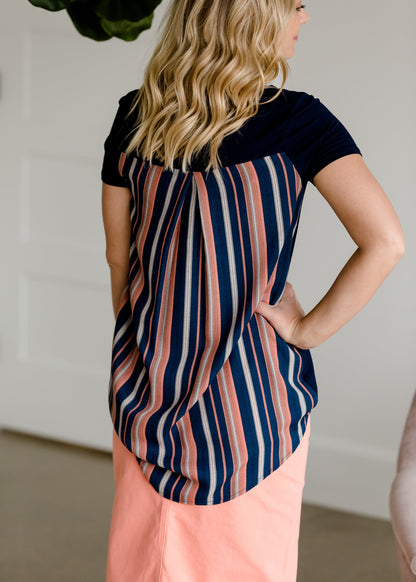 Striped Detail Navy Top Tops