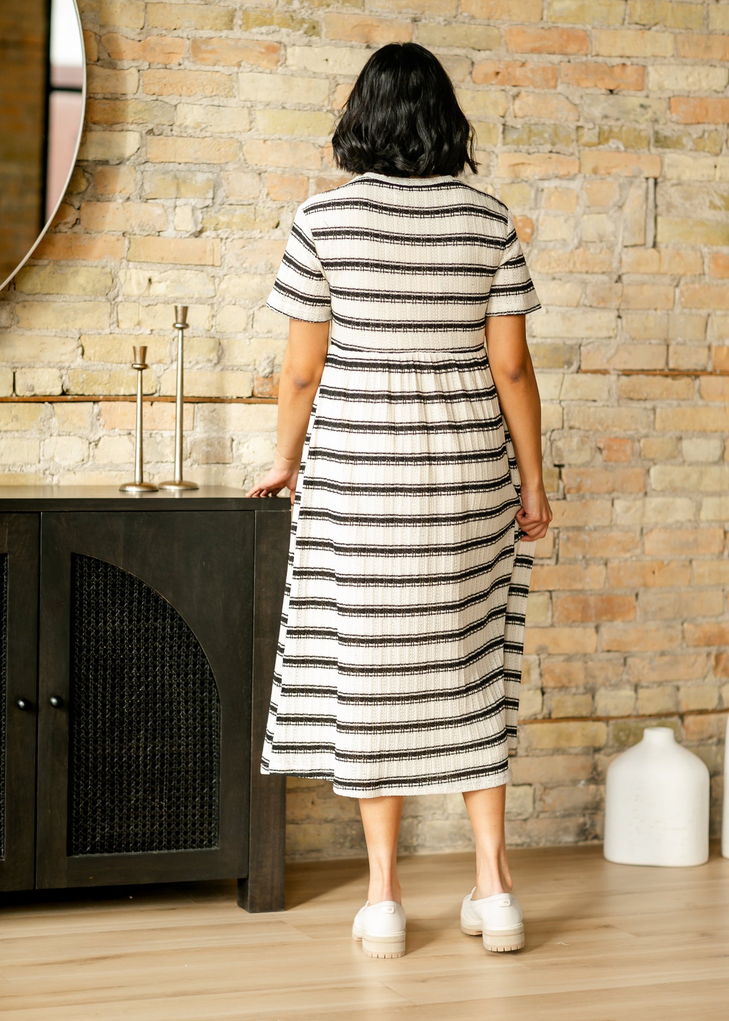 Striped Knit Crewneck Dress FF Dresses