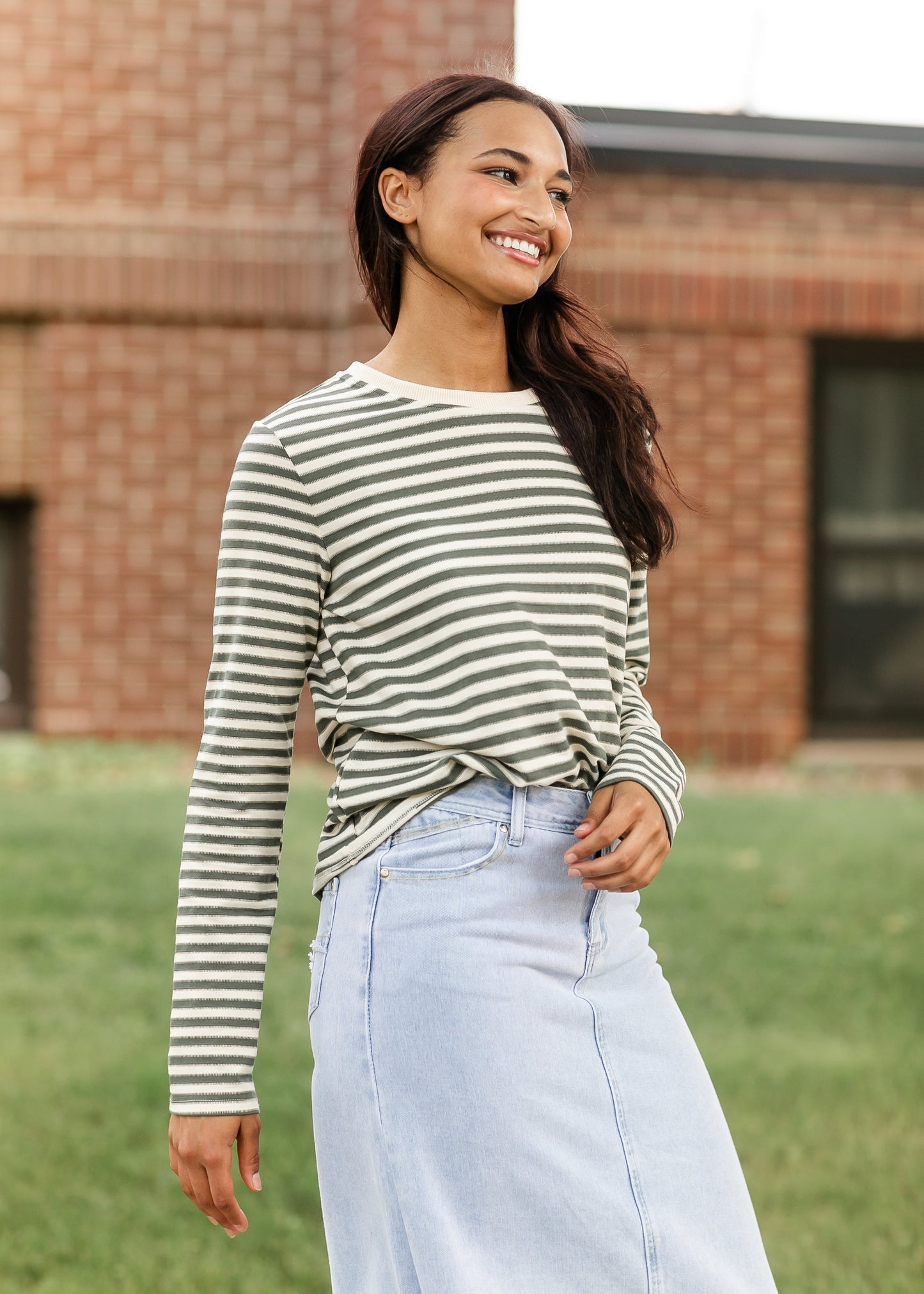 Striped Long Sleeve Knit Top FF Tops