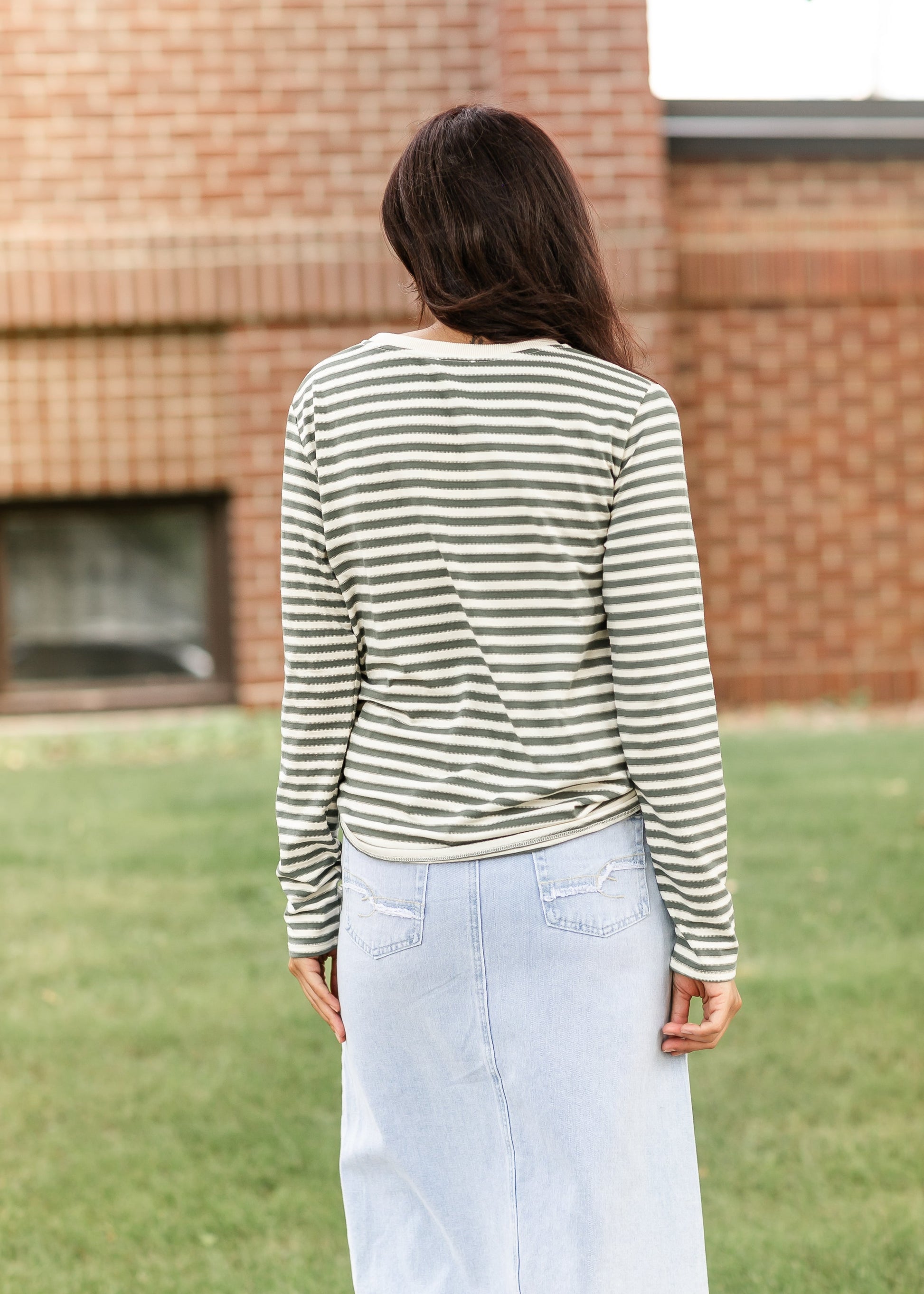 Striped Long Sleeve Knit Top FF Tops