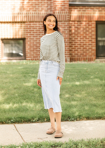 Striped Long Sleeve Knit Top FF Tops