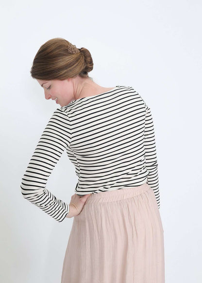 Striped Scallop Neck Top Tops