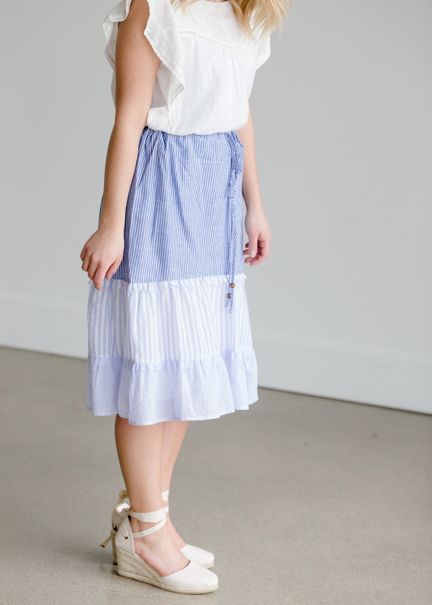 Striped Tiered Cotton Midi Skirt - FINAL SALE Skirts