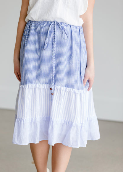 Striped Tiered Cotton Midi Skirt - FINAL SALE Skirts