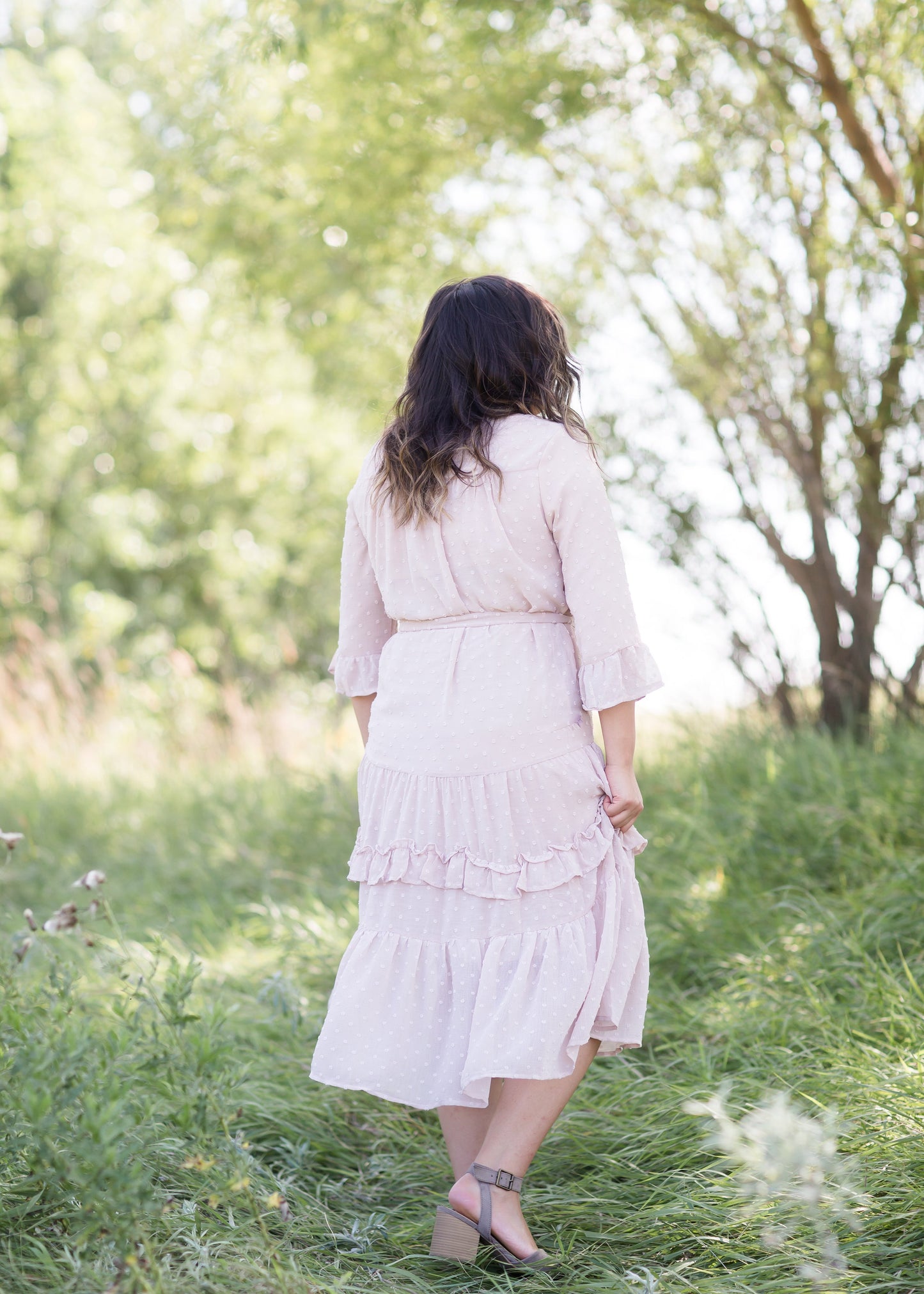 Swiss Dot Embroidered Ruffle Midi Dress Dresses