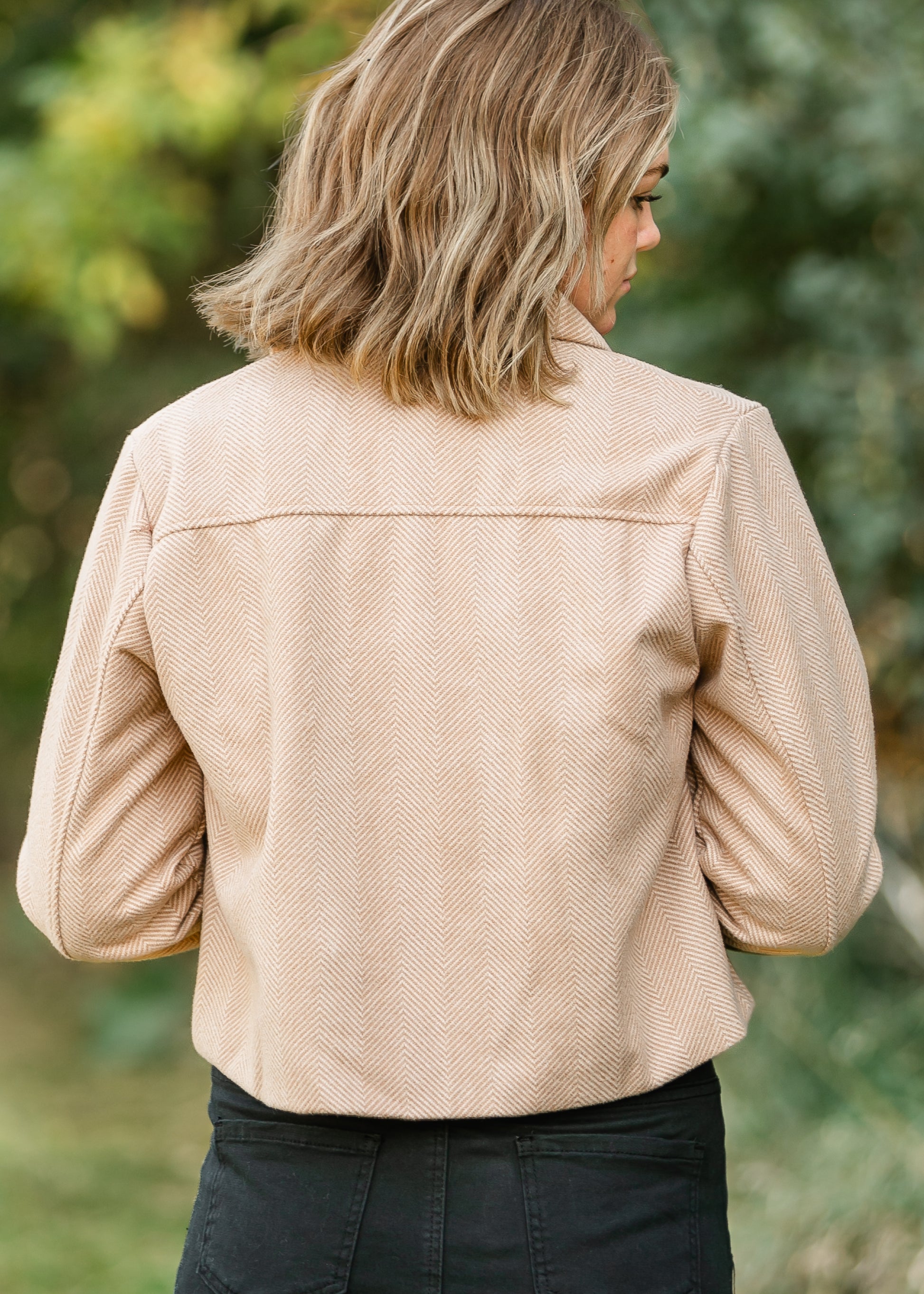 Sylvie Herringbone Crop Snap Up Jacket FF Tops