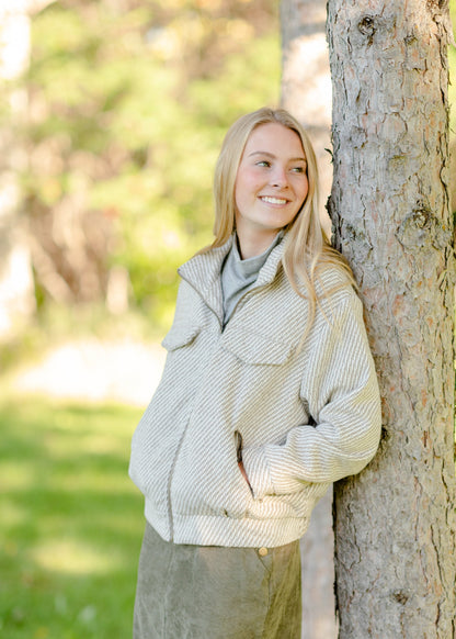 Taupe Collar Zipper Pocket Jacket-FINAL SALE FF Tops