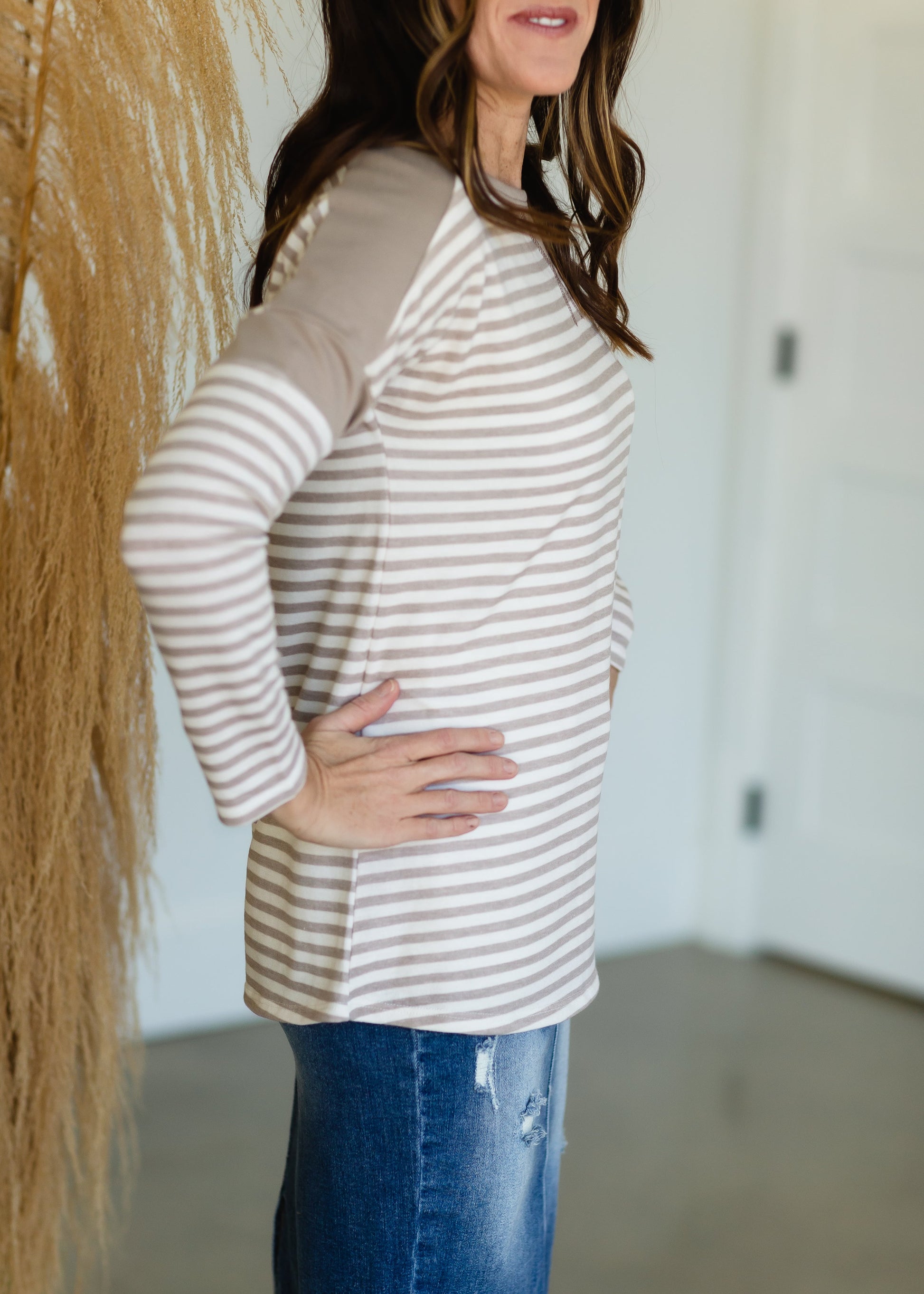 Taupe French Terry Long Sleeve Top - FINAL SALE Tops