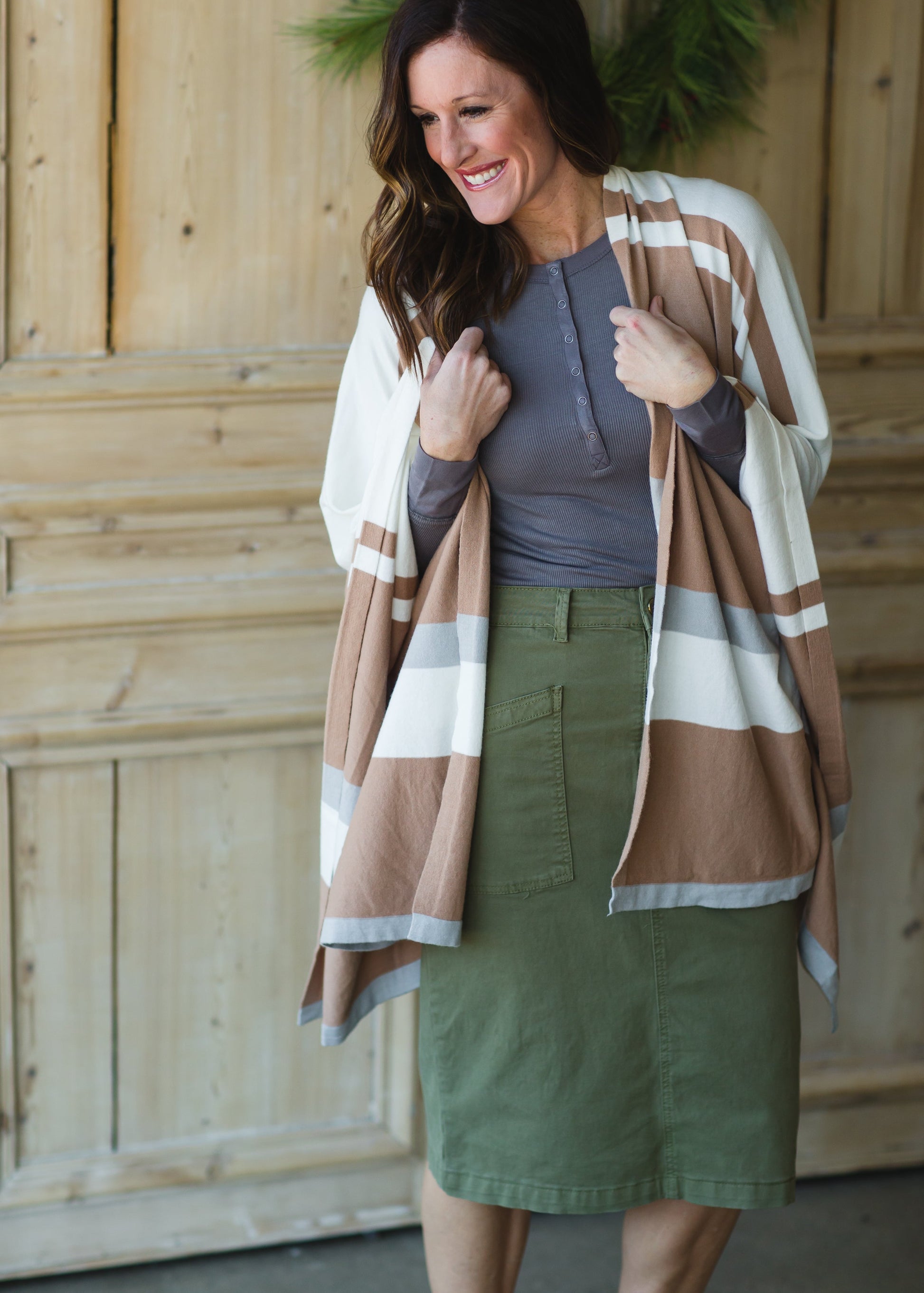 Taupe Multi Stripe Shawl - FINAL SALE Shirt OS