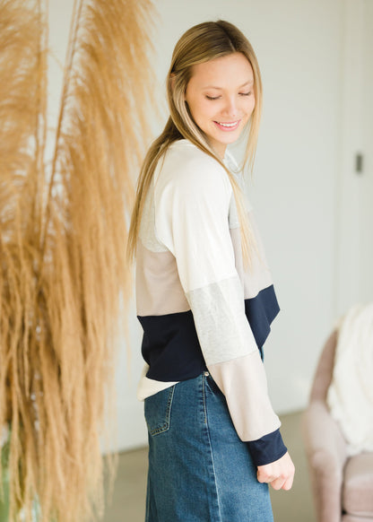 Taupe + Navy Color Block Top - FINAL SALE Shirt