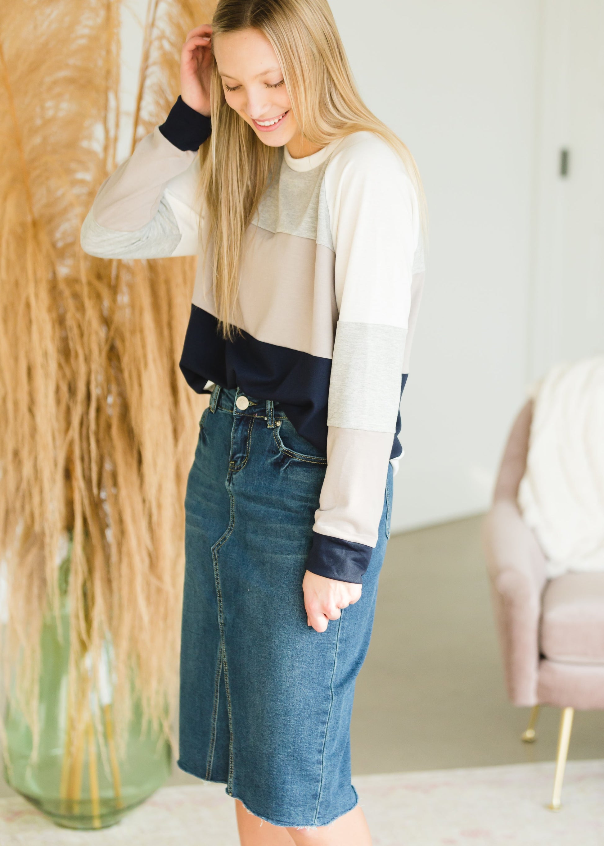 Taupe + Navy Color Block Top - FINAL SALE Shirt