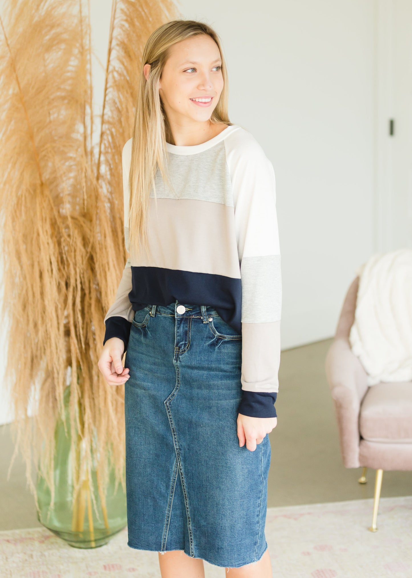 Taupe + Navy Color Block Top - FINAL SALE Shirt