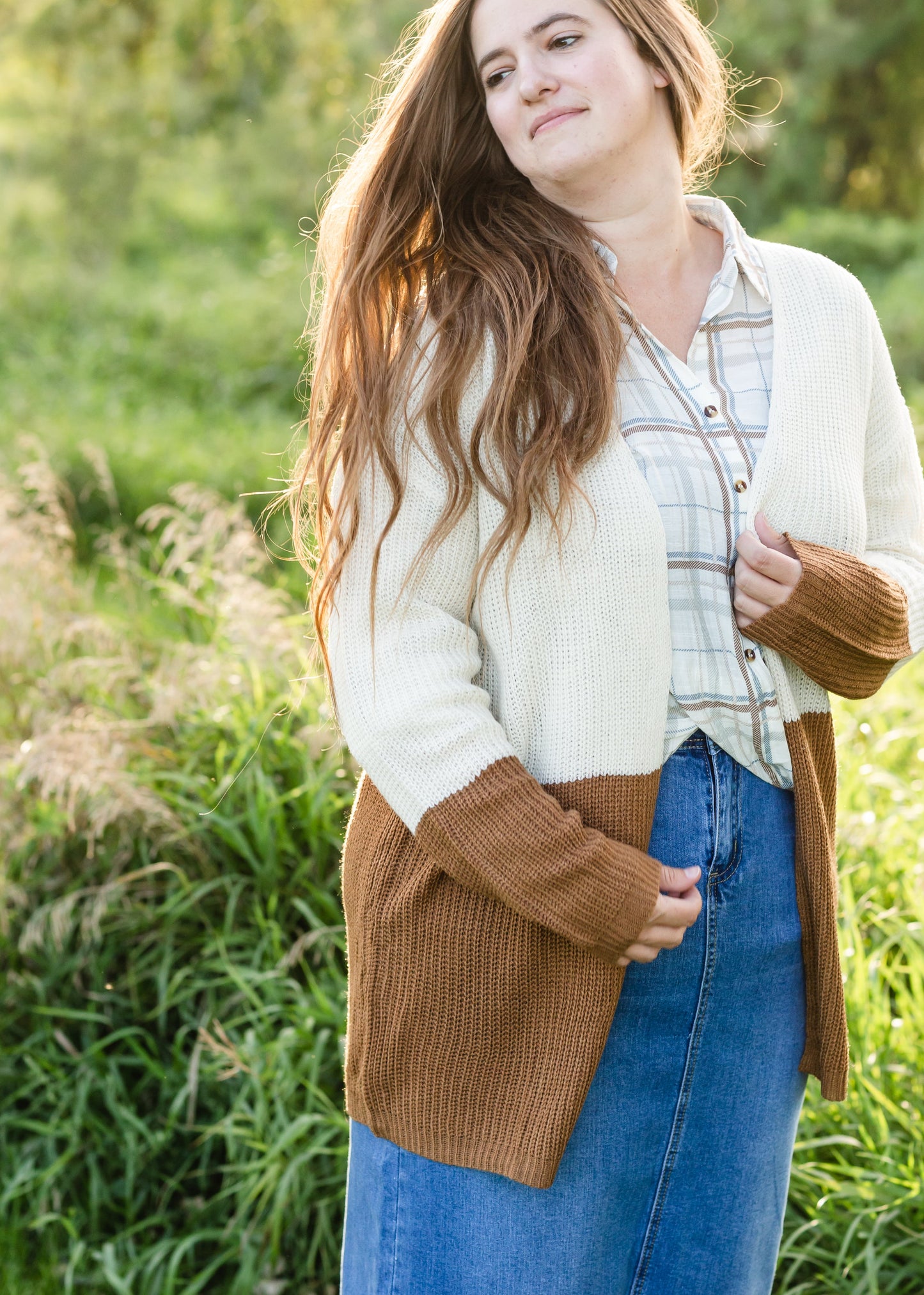 Taupe Plaid Front Knot Top - FINAL SALE Tops