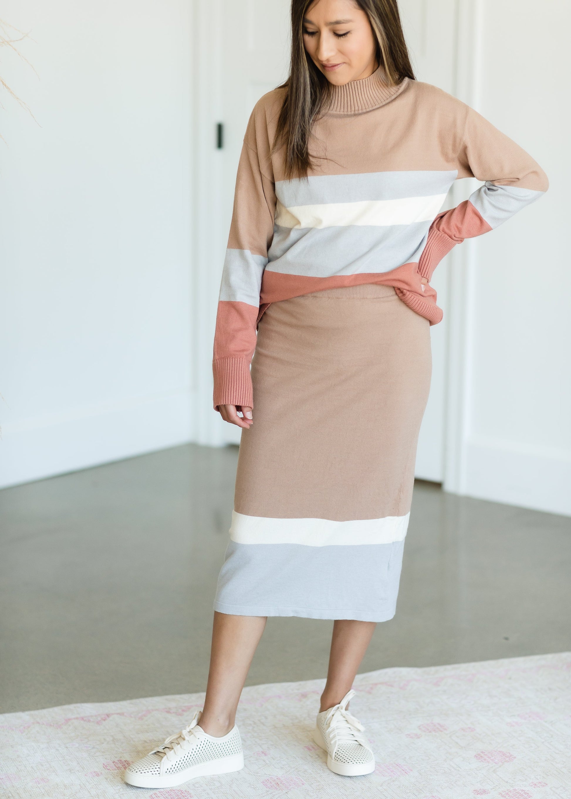 Taupe Stripe Miranda Midi Skirt - FINAL SALE Skirts