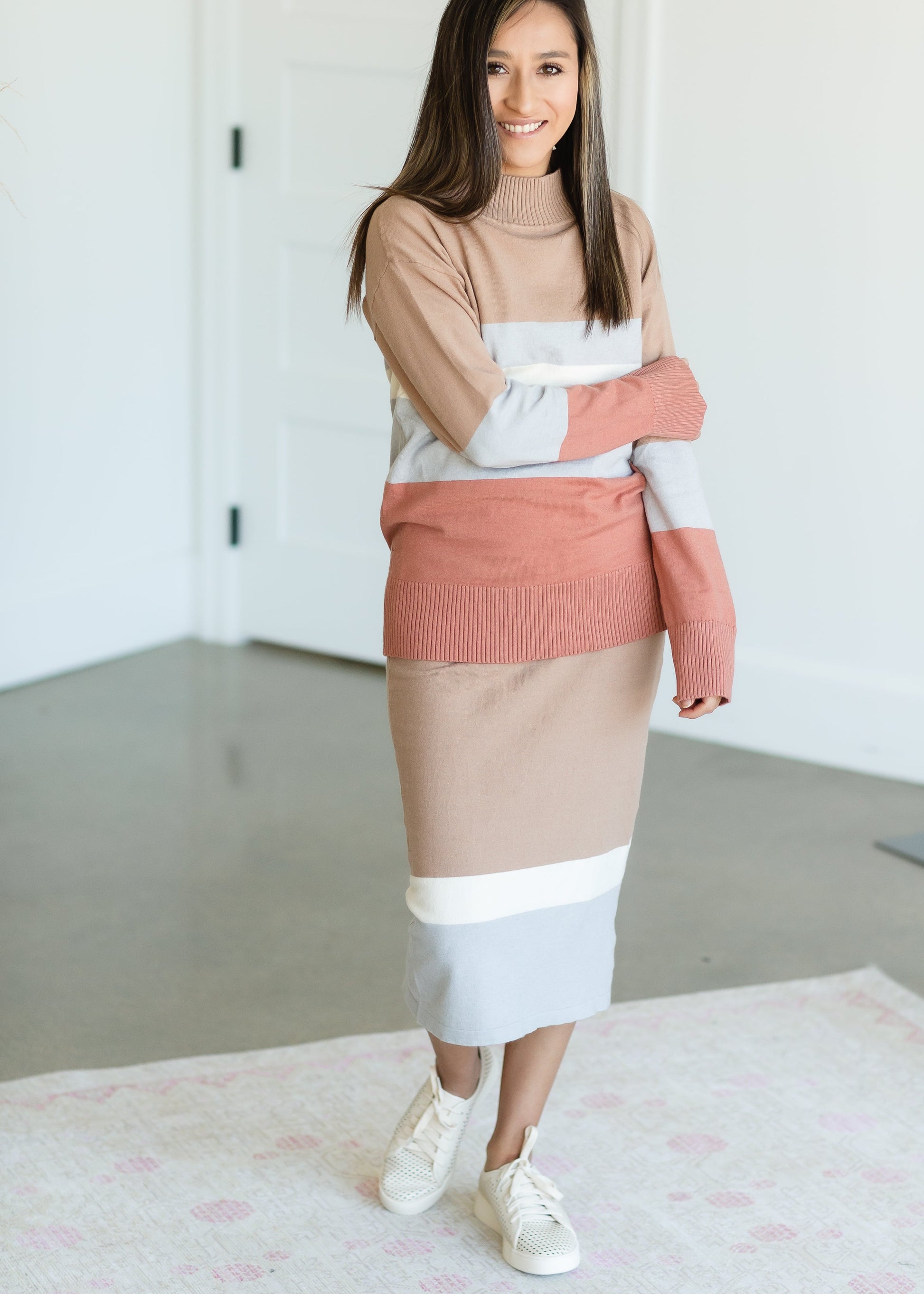 Taupe Stripe Miranda Midi Skirt - FINAL SALE Skirts