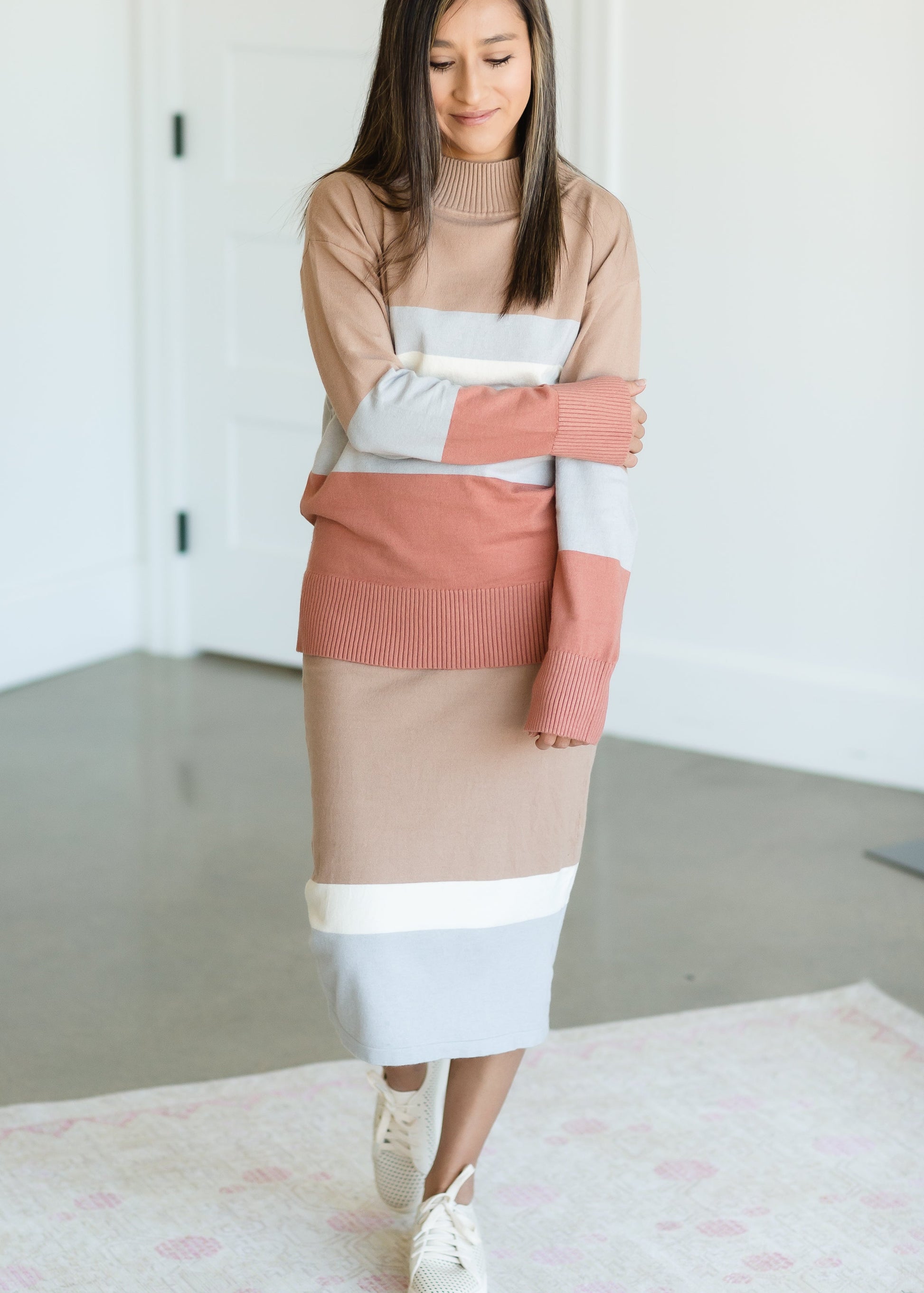 Taupe Stripe Miranda Midi Skirt - FINAL SALE Skirts