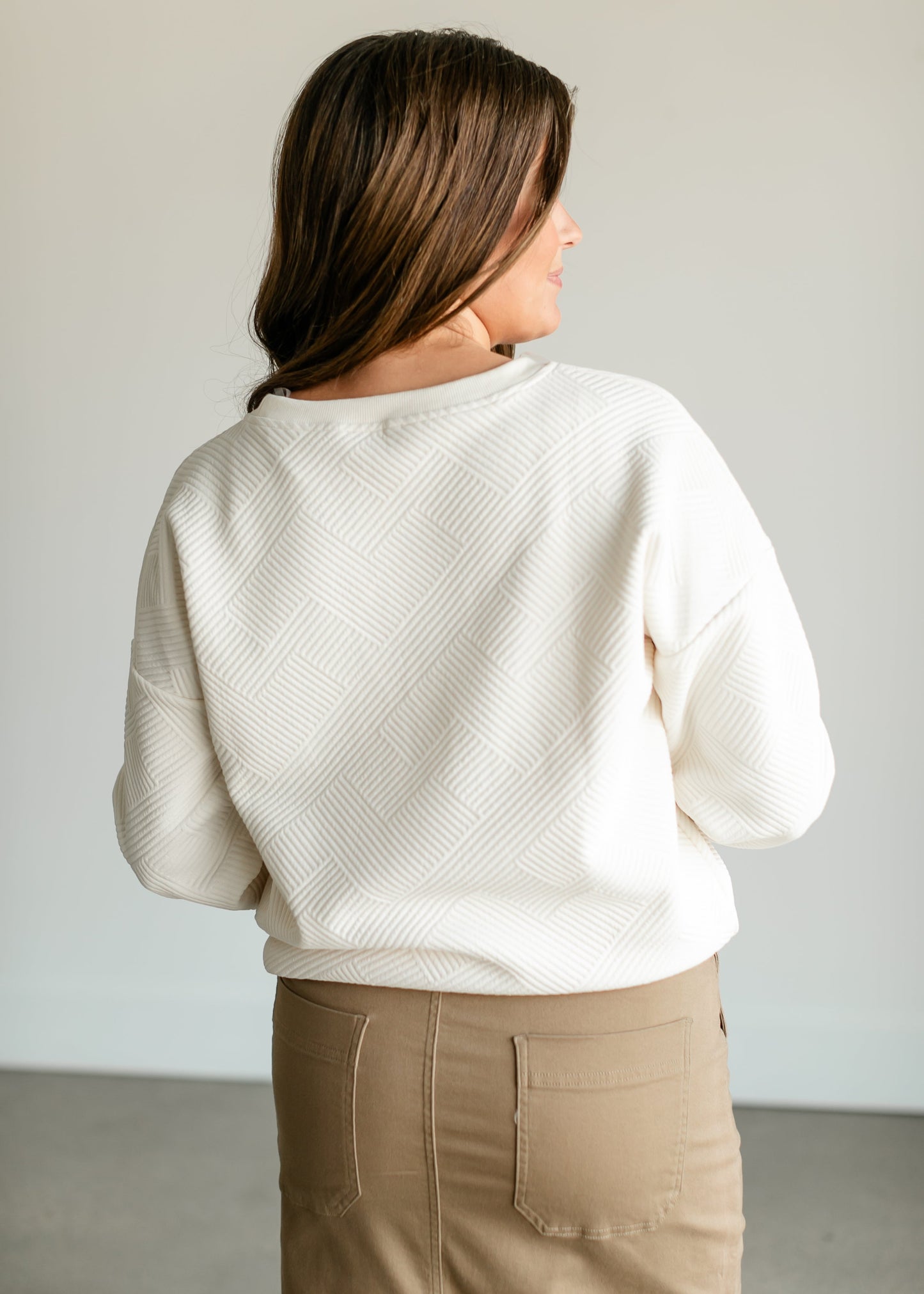 Textured Cream Knit Crewneck Top FF Tops