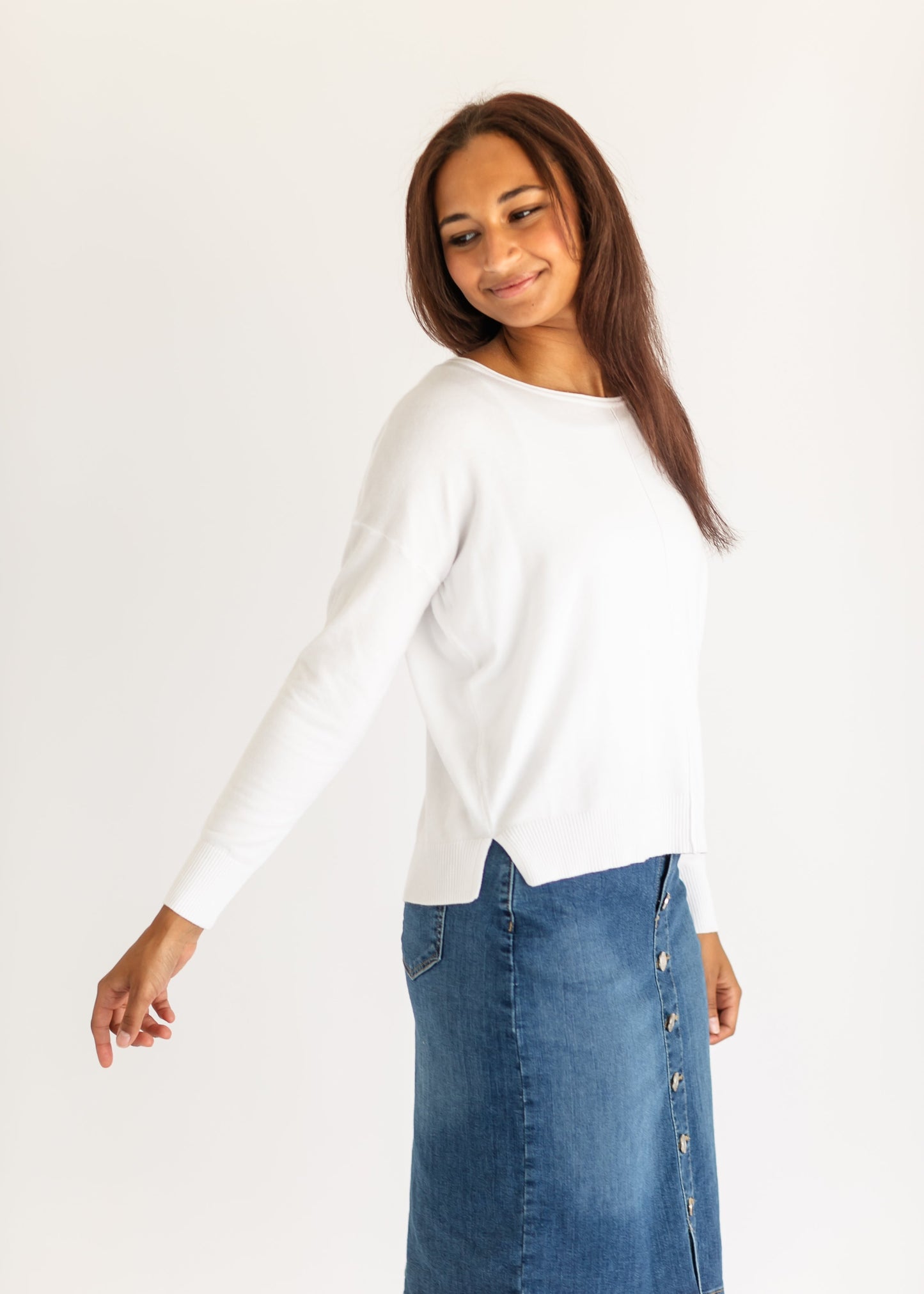 Thena Front Seam Long Sleeve Sweater FF Tops Ivory / S/M